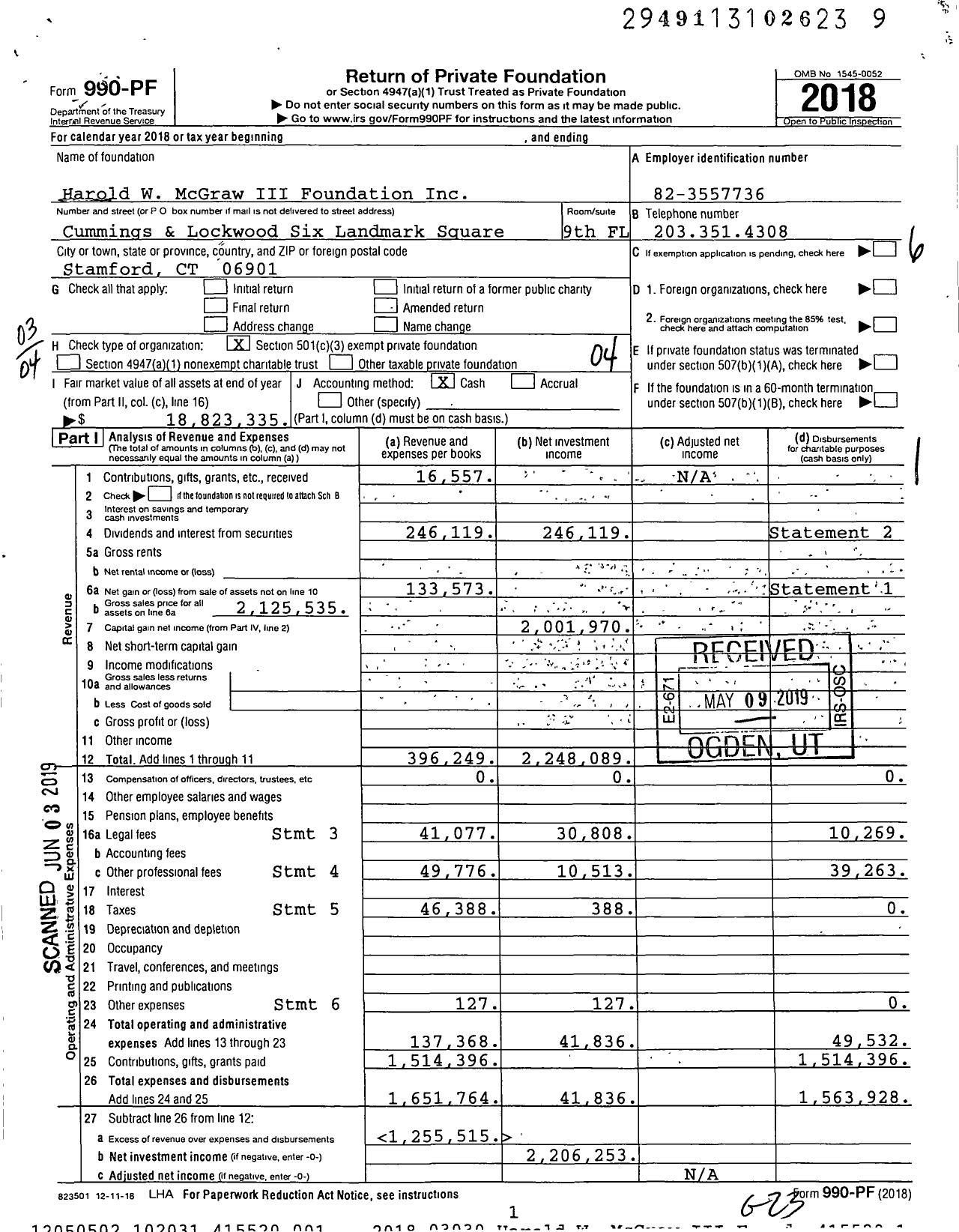 Image of first page of 2018 Form 990PF for Harold W McGraw III Foundation