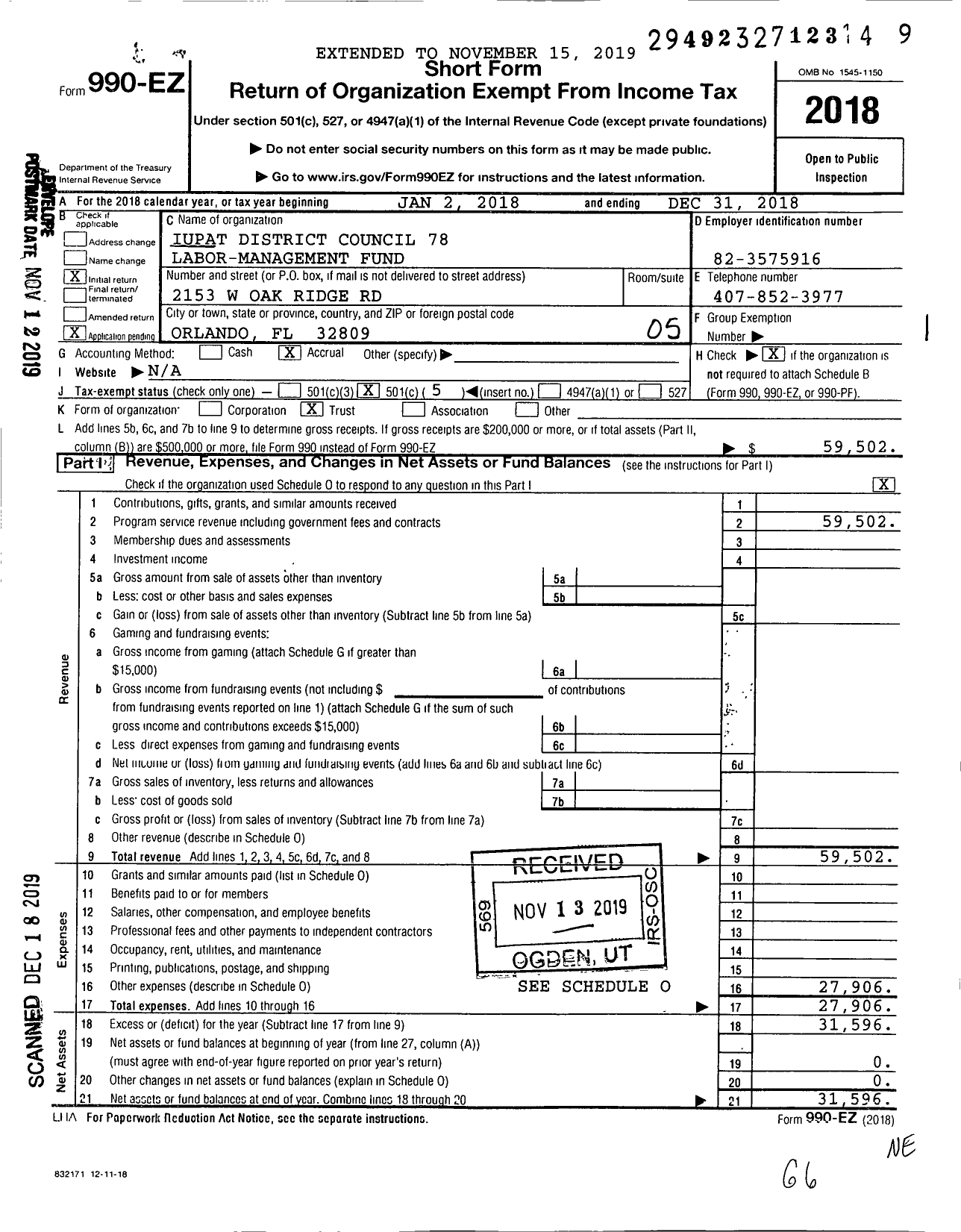 Image of first page of 2018 Form 990EO for Iupat District Council 78 Labor-Management Fund