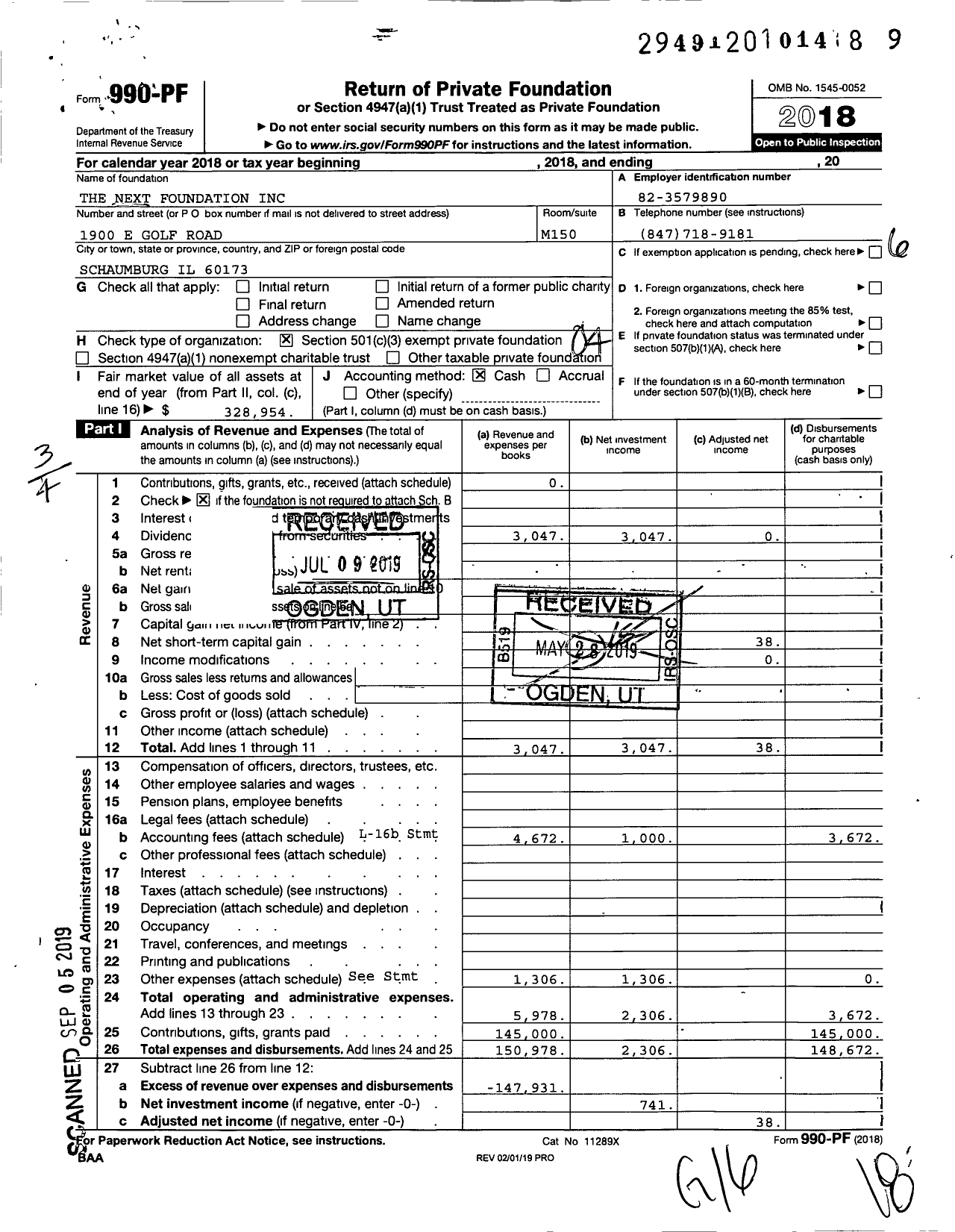 Image of first page of 2018 Form 990PF for The Next Foundation