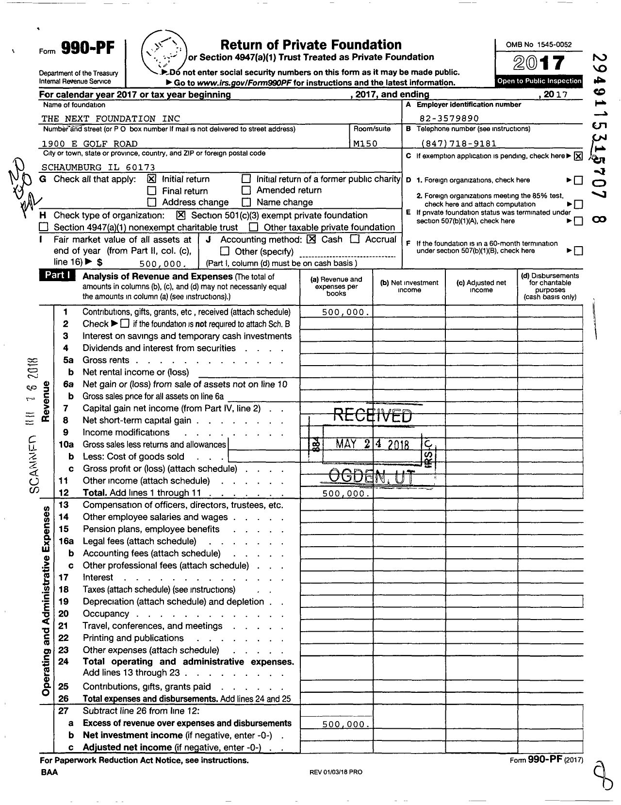 Image of first page of 2017 Form 990PF for The Next Foundation