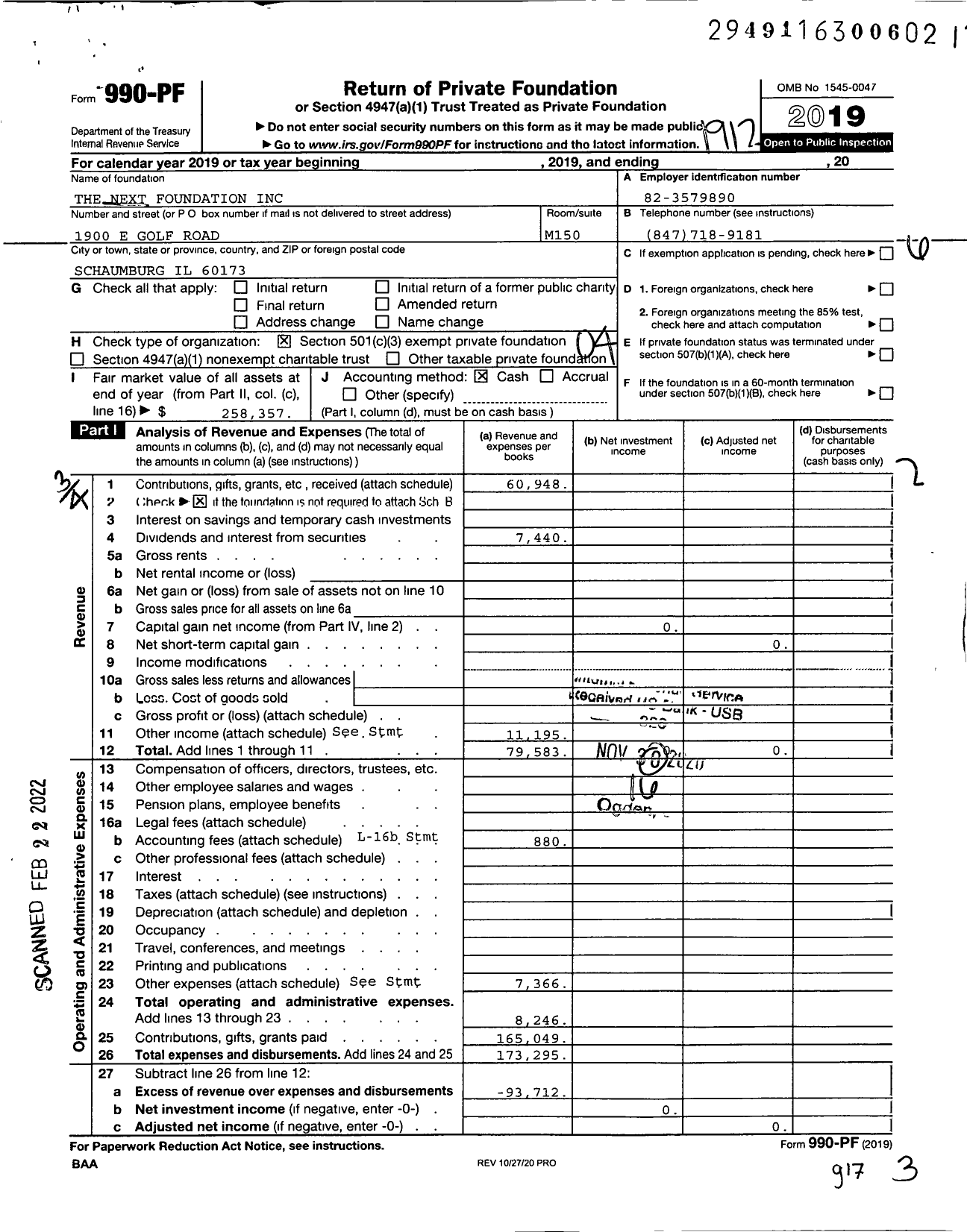 Image of first page of 2019 Form 990PF for The Next Foundation