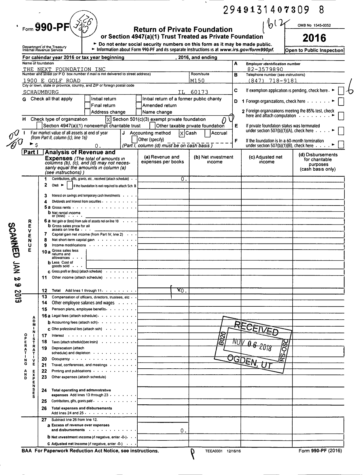 Image of first page of 2016 Form 990PF for The Next Foundation