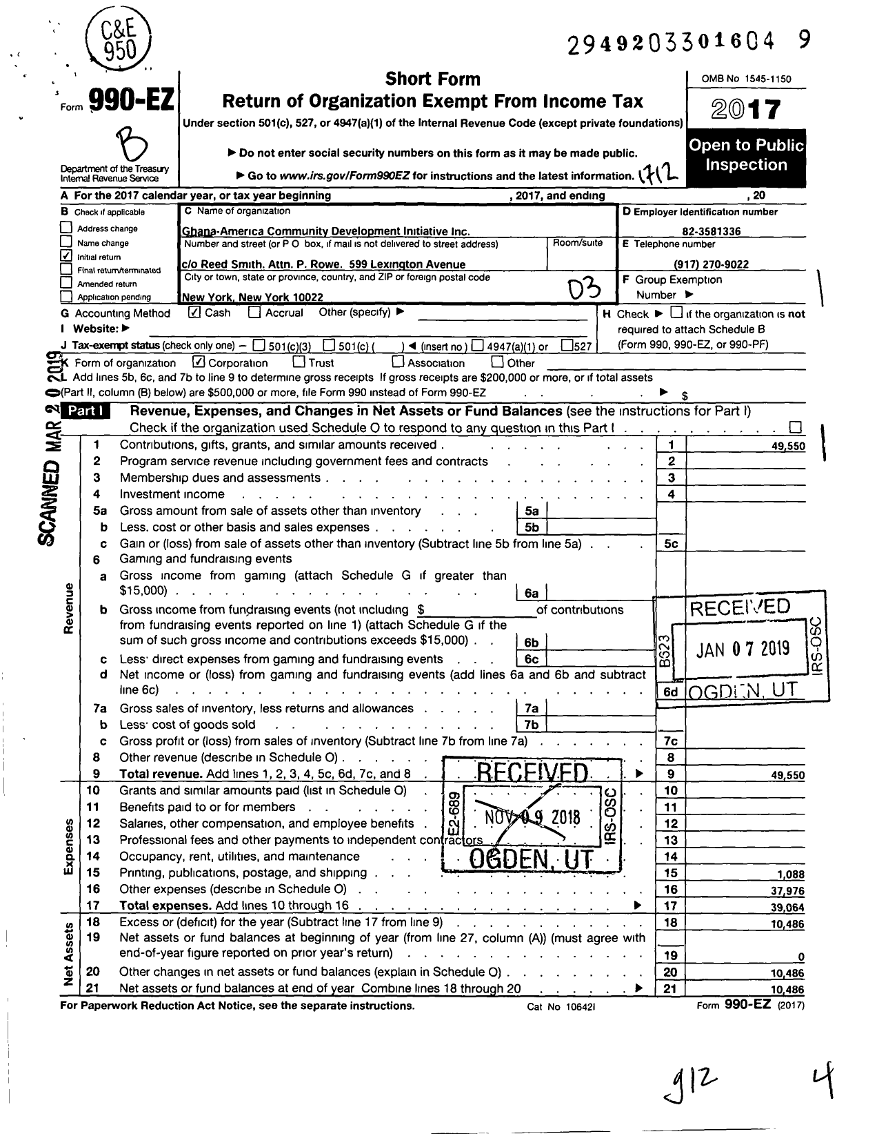 Image of first page of 2017 Form 990EZ for Ghana-America Community Development Initiative