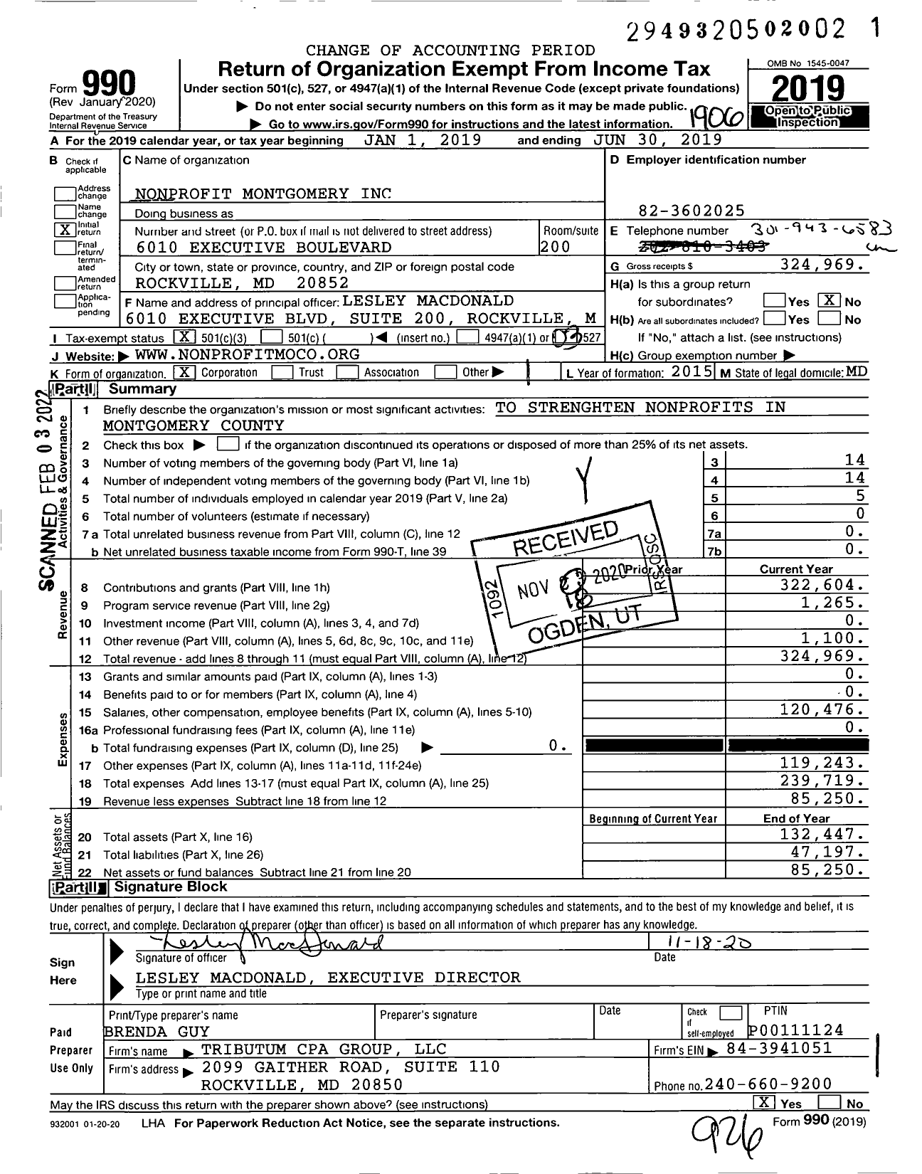 Image of first page of 2018 Form 990 for Nonprofit Montgomery