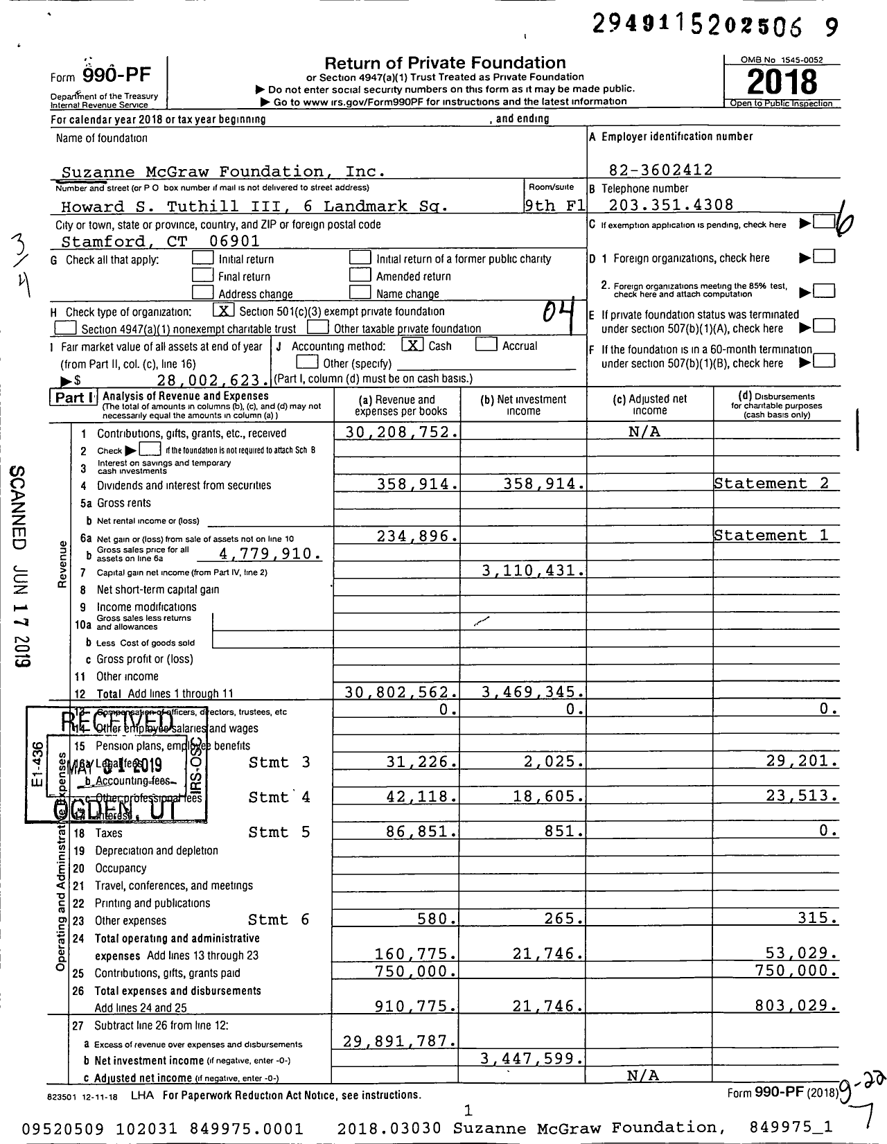 Image of first page of 2018 Form 990PF for Suzanne McGraw Foundation