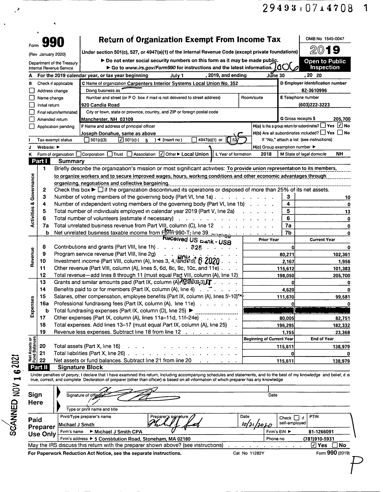 Image of first page of 2019 Form 990O for Ubc and Ja Local 352