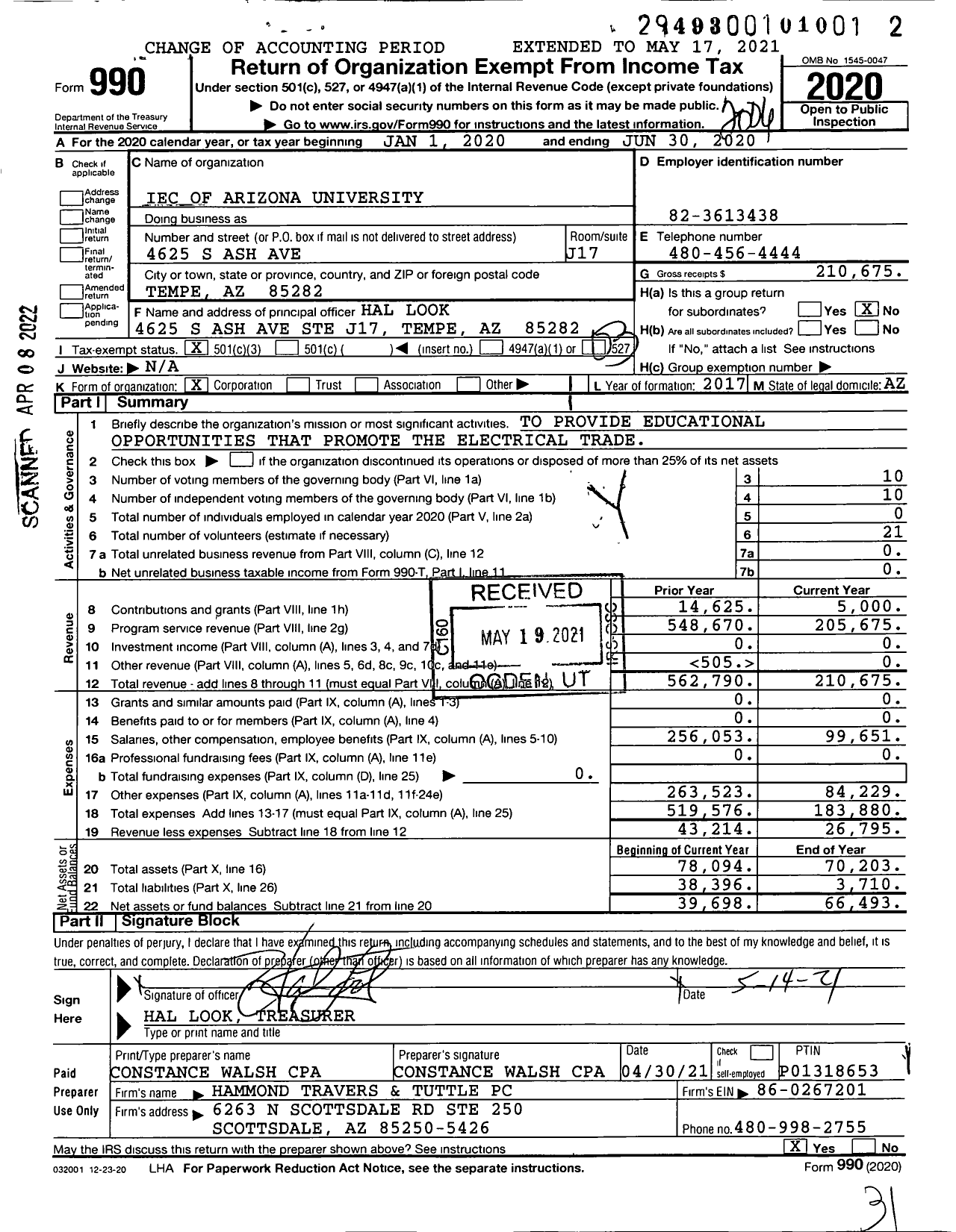 Image of first page of 2019 Form 990 for Iec of Arizona University