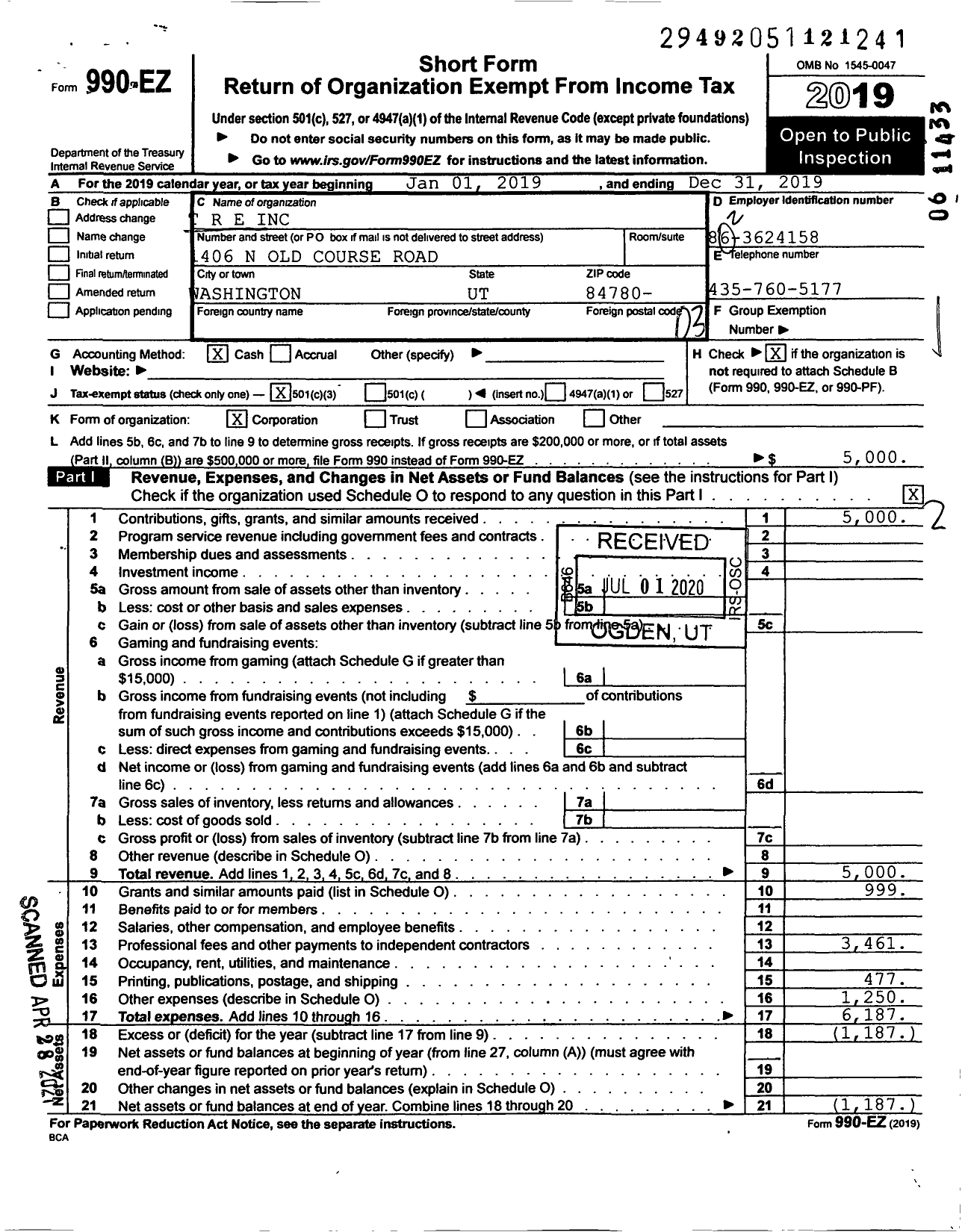 Image of first page of 2019 Form 990EZ for Tre