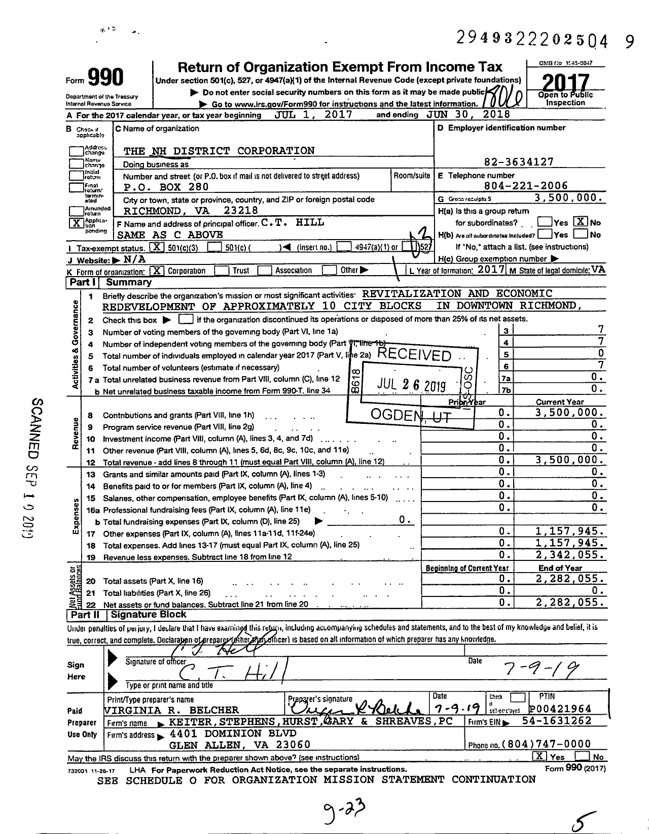 Image of first page of 2017 Form 990 for The NH District Corporation