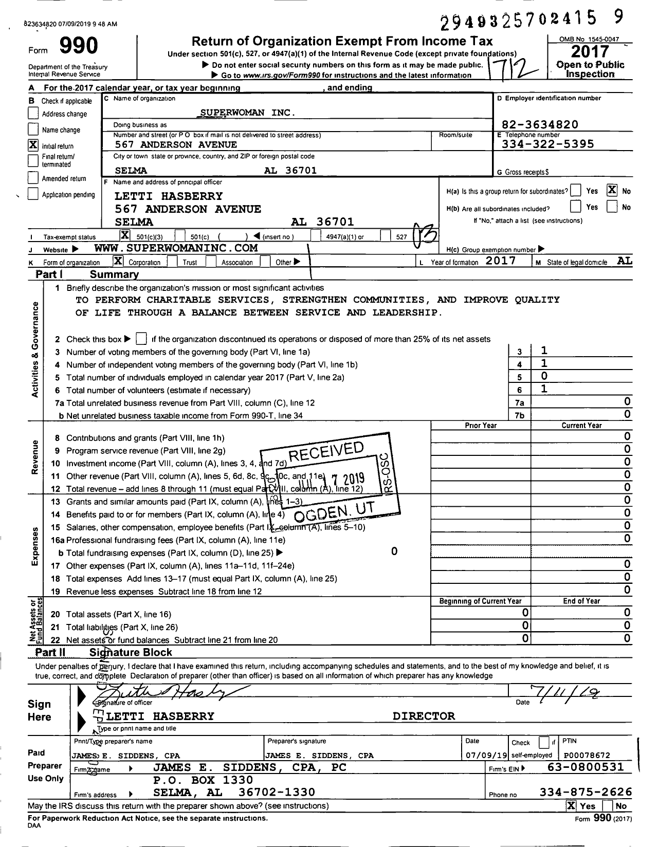 Image of first page of 2017 Form 990 for Selmawoman