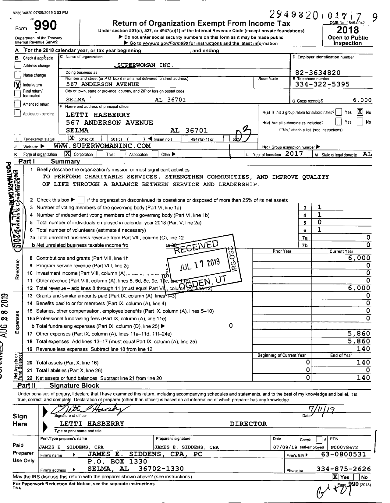 Image of first page of 2018 Form 990 for Selmawoman