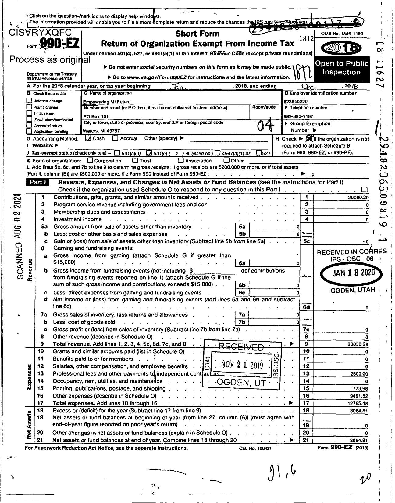 Image of first page of 2018 Form 990EO for Empowering Mi Future