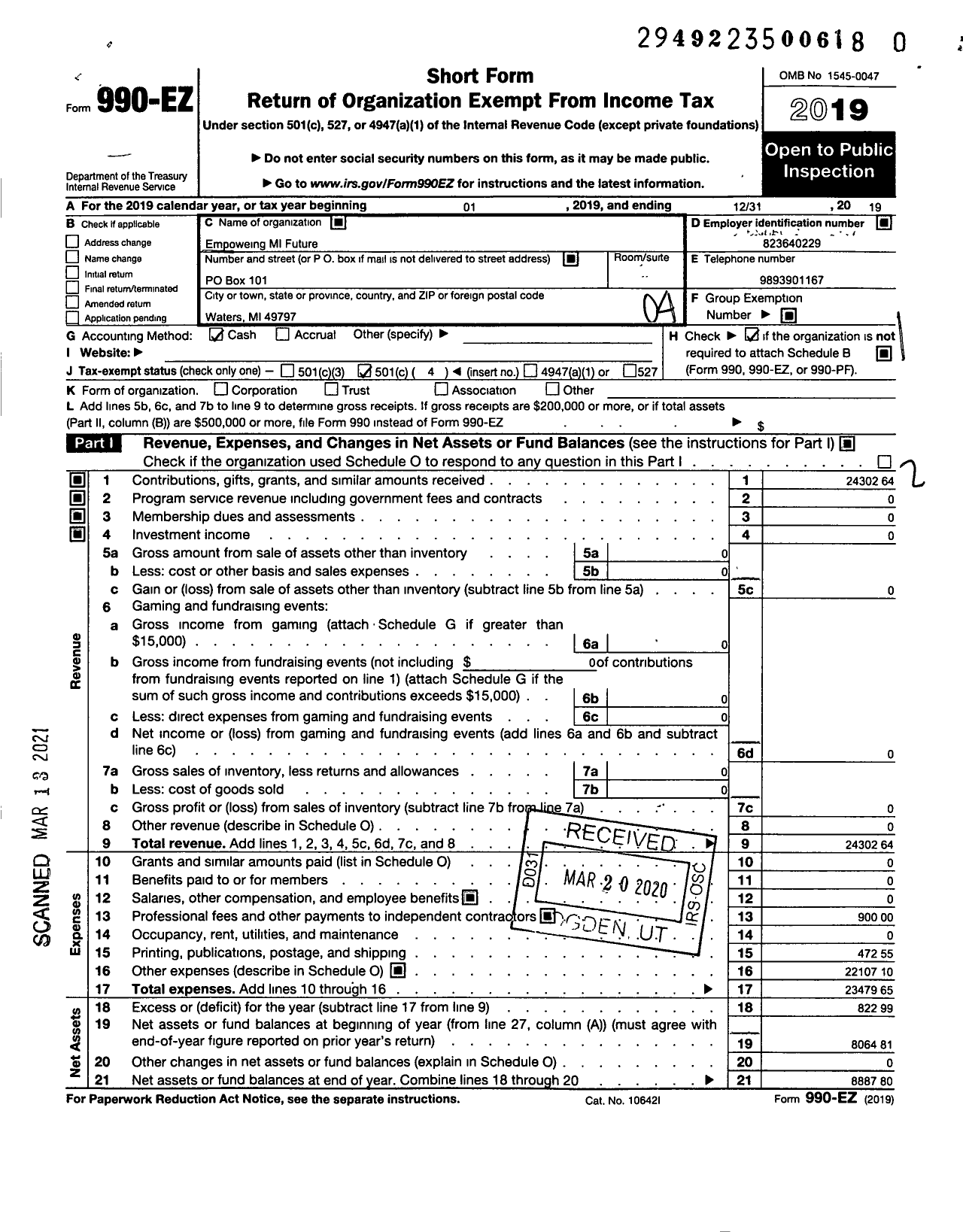 Image of first page of 2019 Form 990EO for Empowering Mi Future