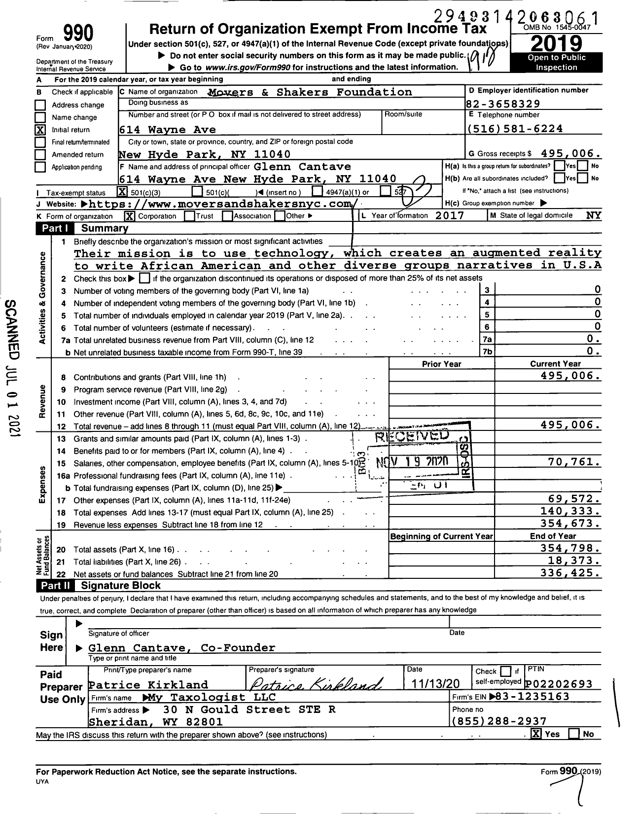 Image of first page of 2019 Form 990 for Kinfolk Tech Foundation