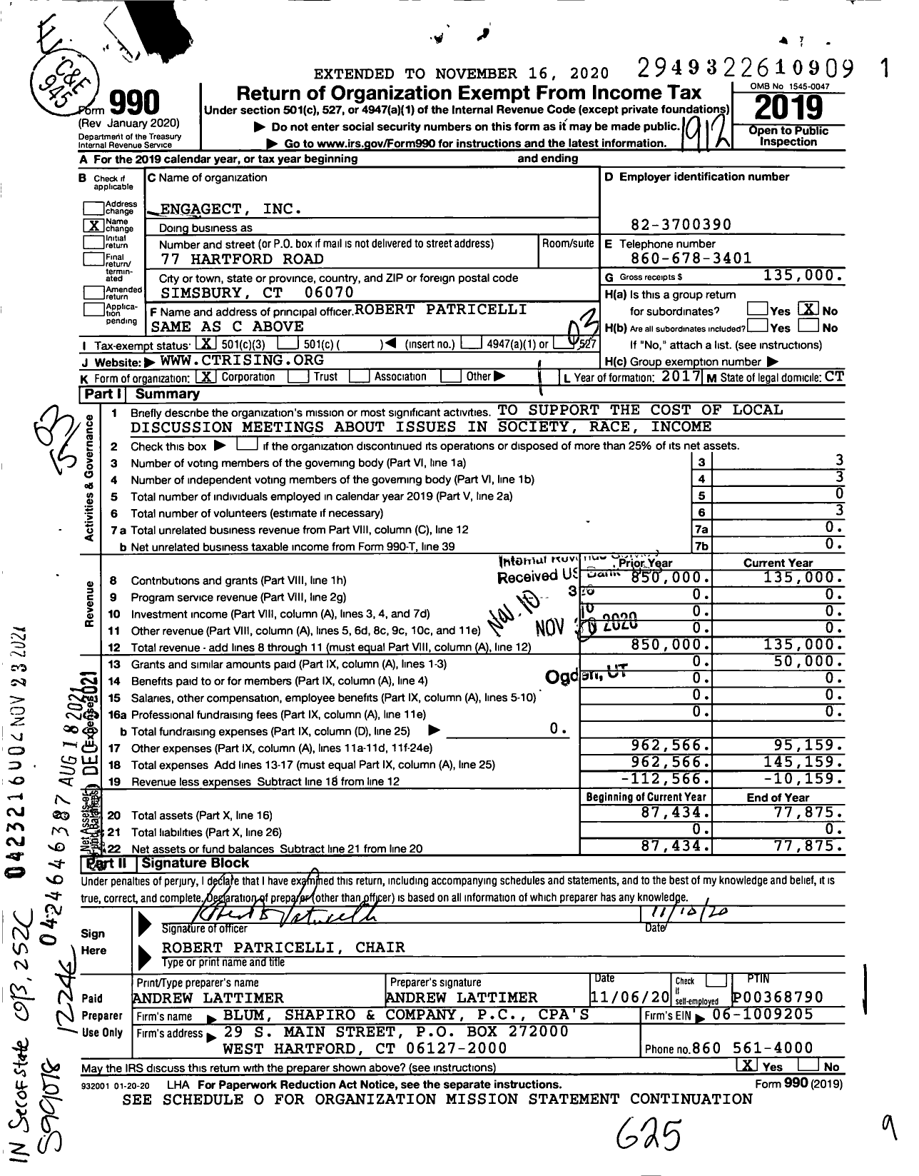 Image of first page of 2019 Form 990 for Hartford'sgottalentinc