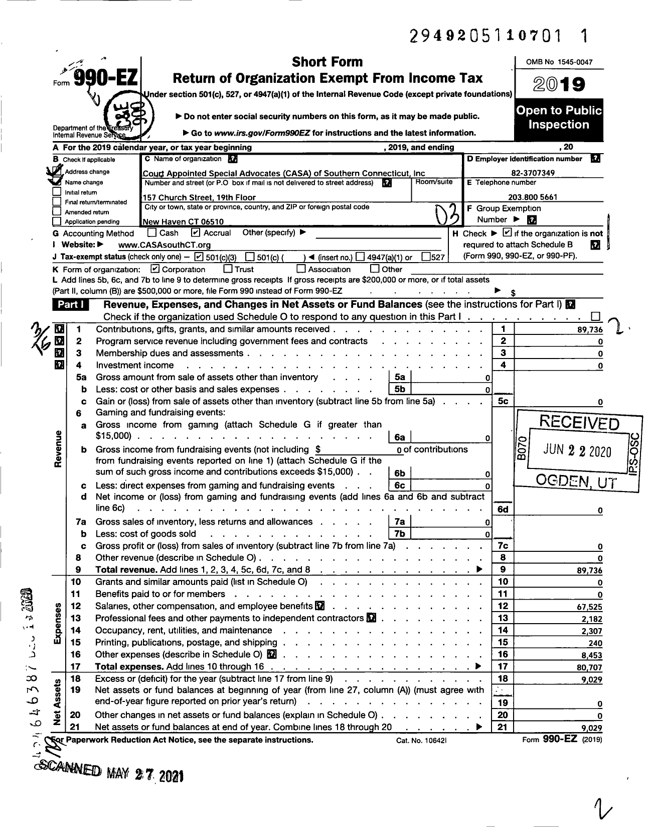 Image of first page of 2019 Form 990EZ for Court Appointed Special Advocates