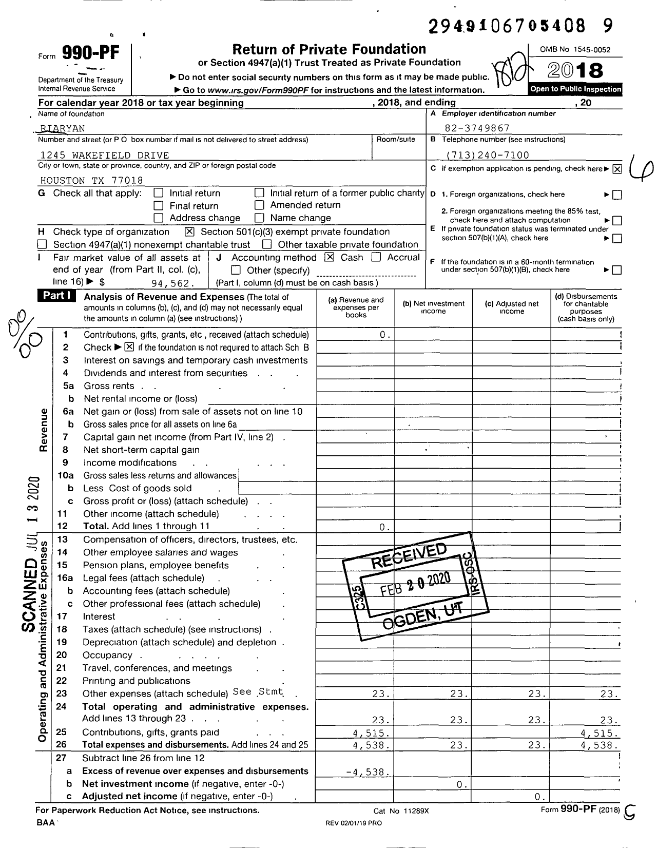 Image of first page of 2018 Form 990PR for Riaryan