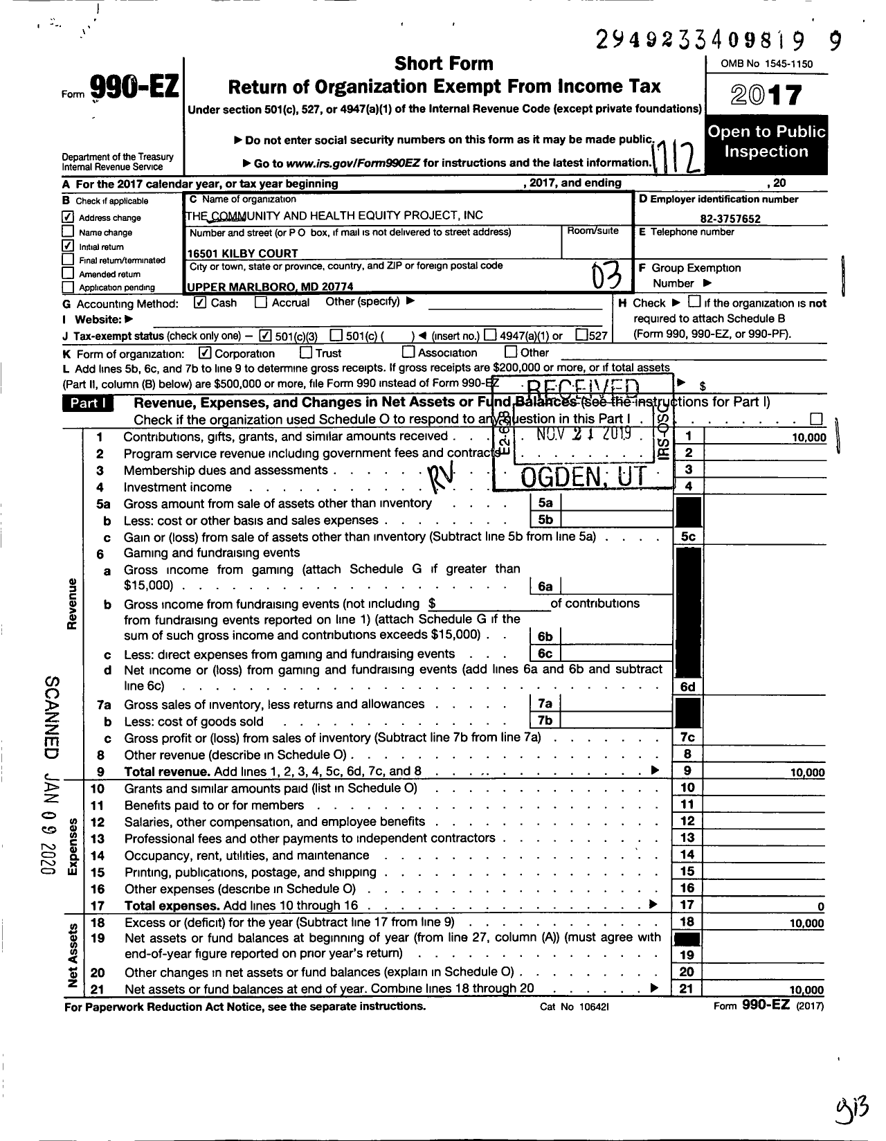 Image of first page of 2017 Form 990EZ for The Community and Health Equity Project