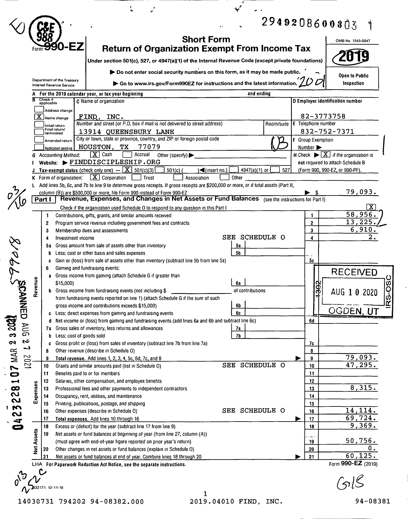 Image of first page of 2019 Form 990EZ for FinD