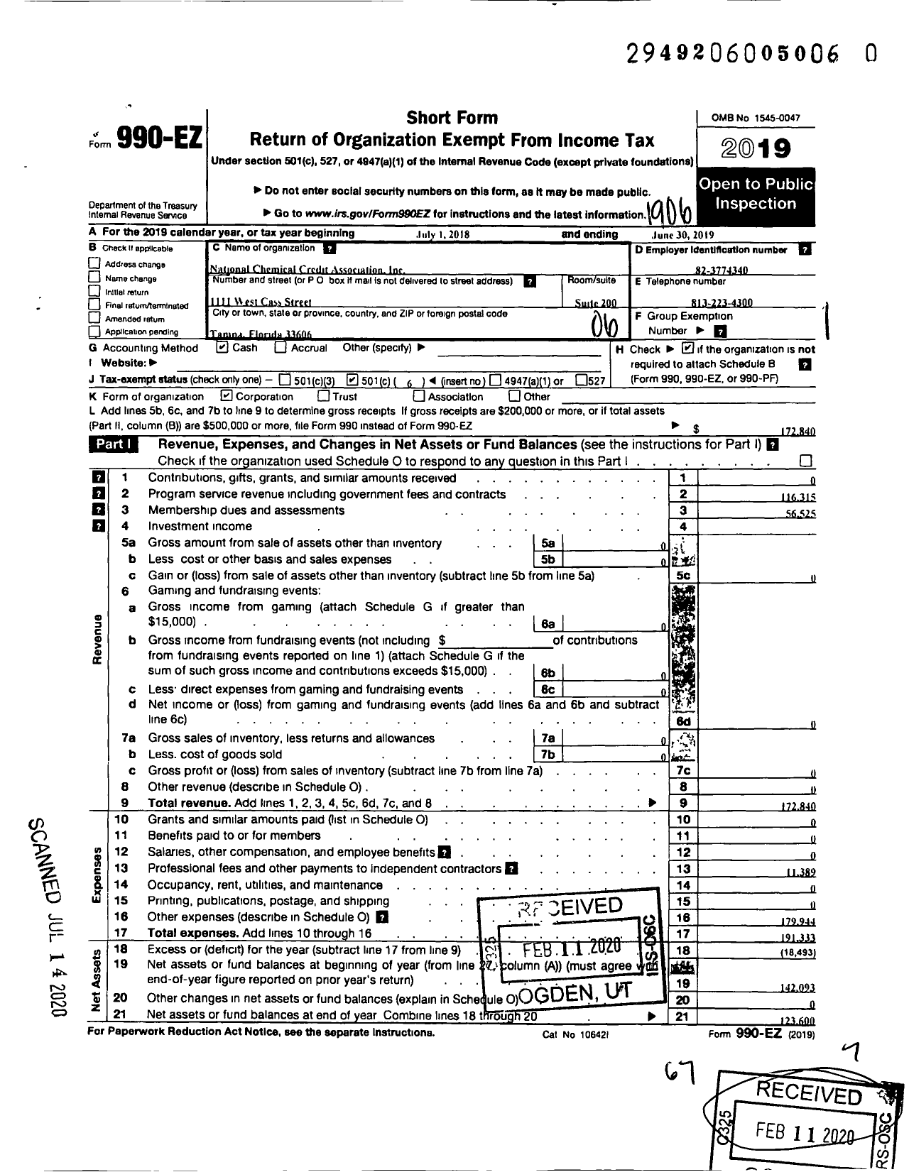 Image of first page of 2018 Form 990EO for National Chemical Credit Association