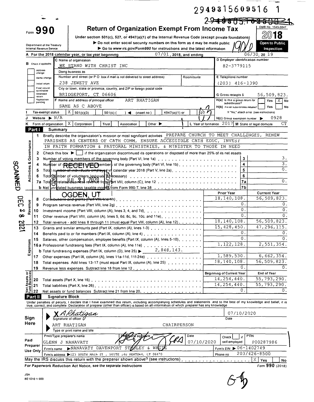 Image of first page of 2018 Form 990 for We Stand With Christ