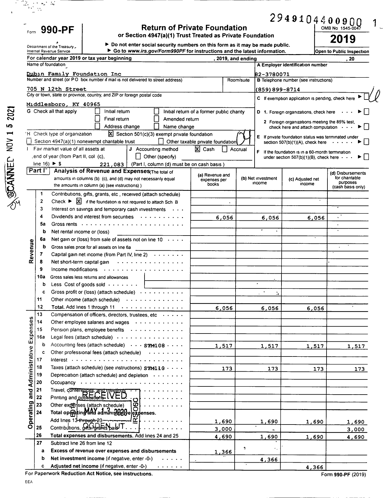 Image of first page of 2019 Form 990PF for Dubin Family Foundation