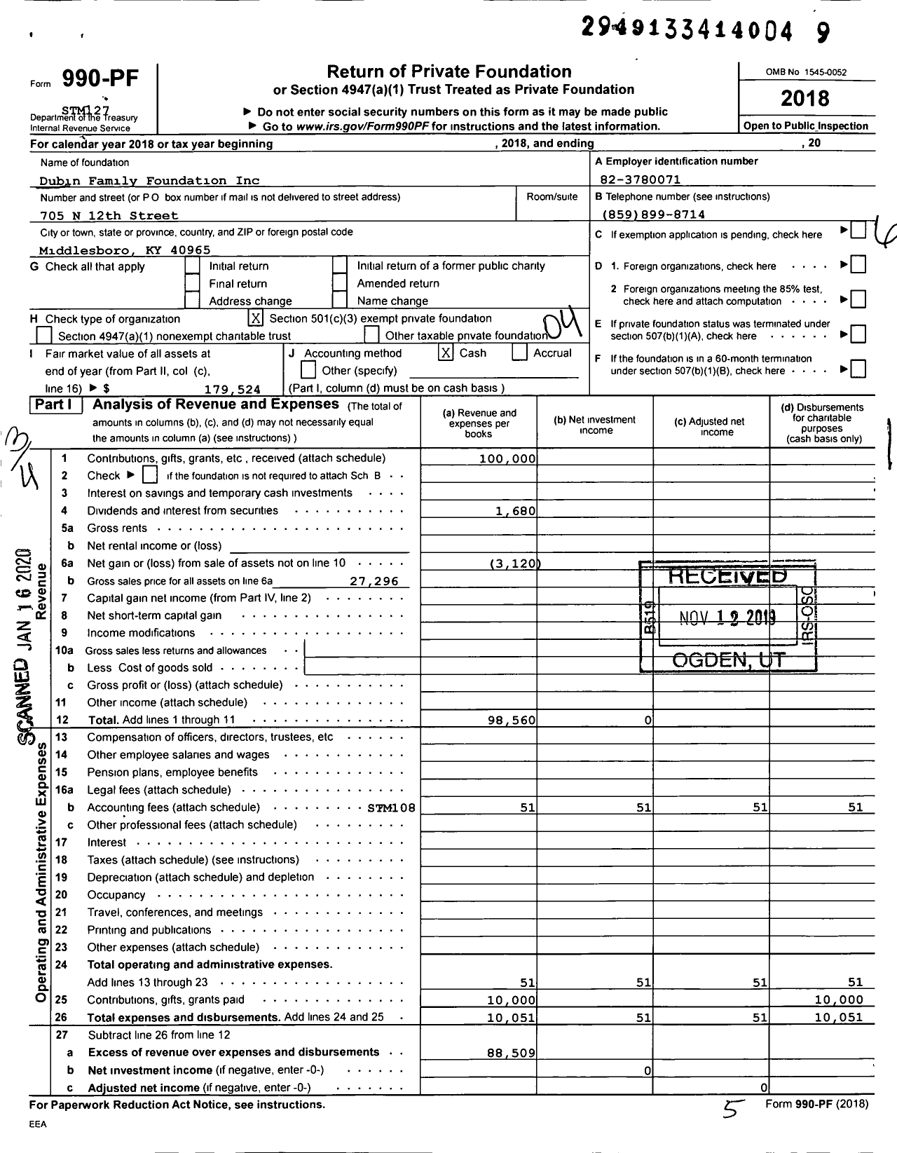 Image of first page of 2018 Form 990PF for Dubin Family Foundation