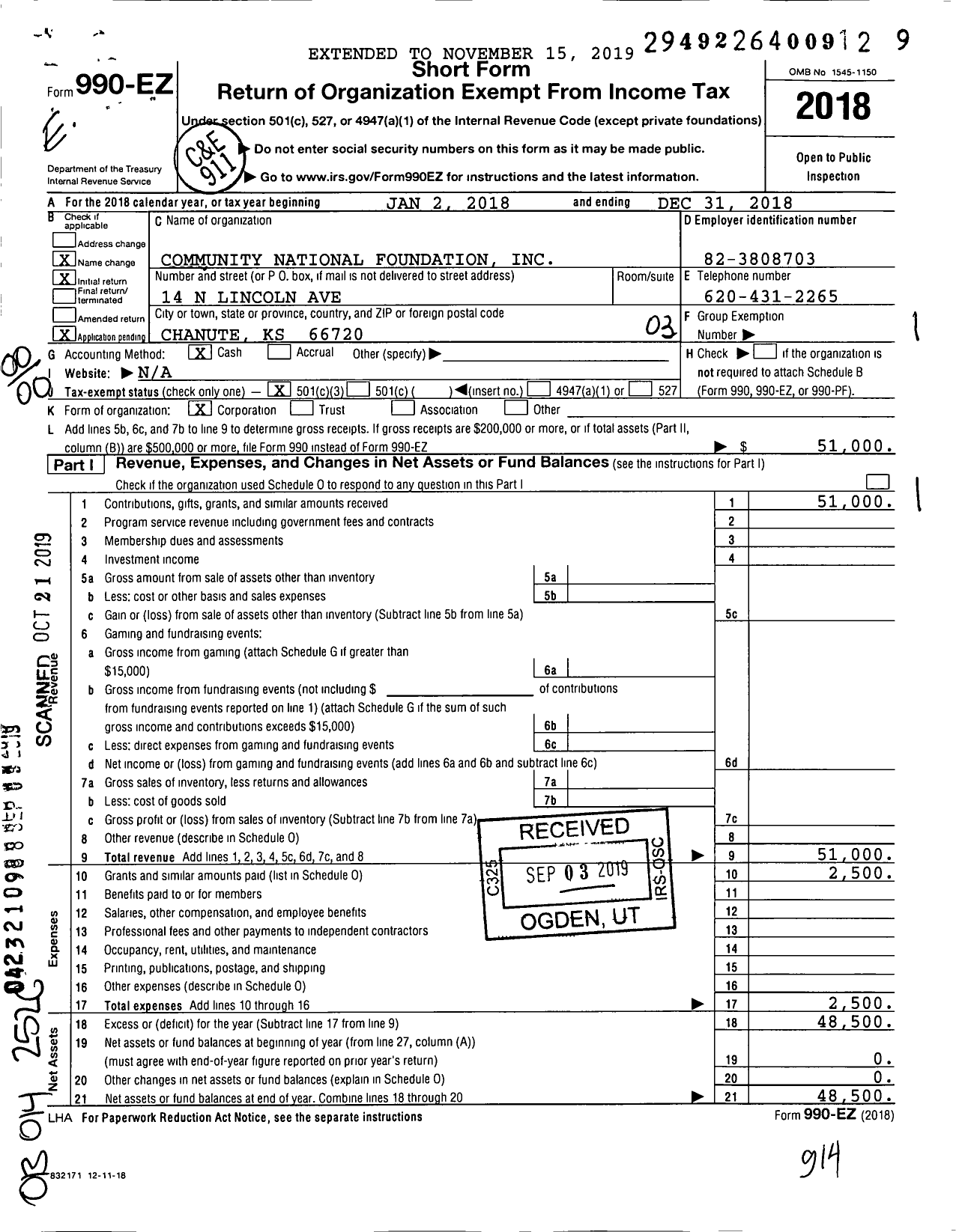 Image of first page of 2018 Form 990EO for Community National Foundation