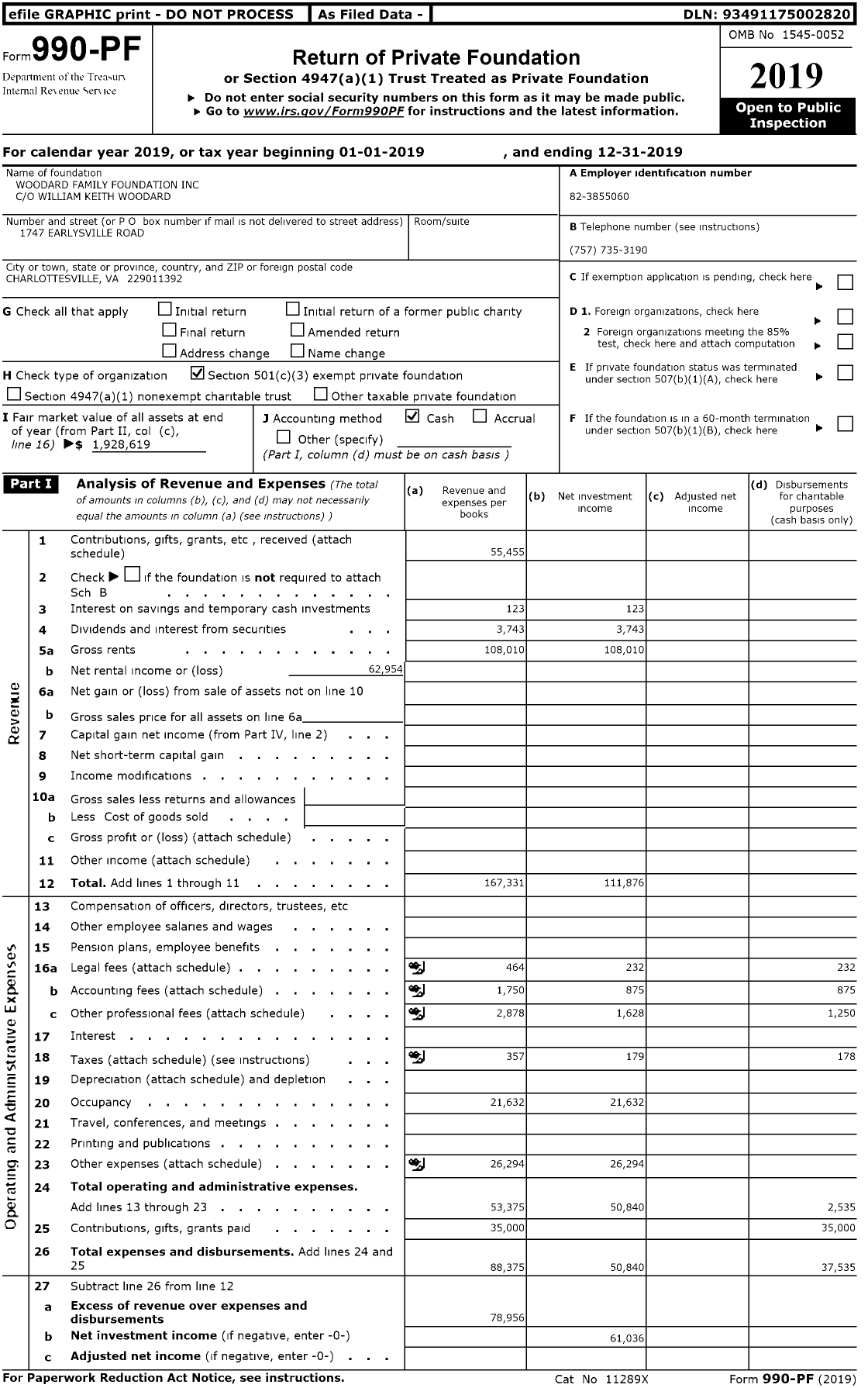 Image of first page of 2019 Form 990PR for Woodard Family Foundation