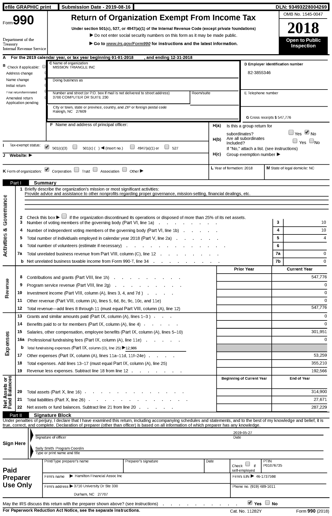 Image of first page of 2018 Form 990 for Mission Triangle