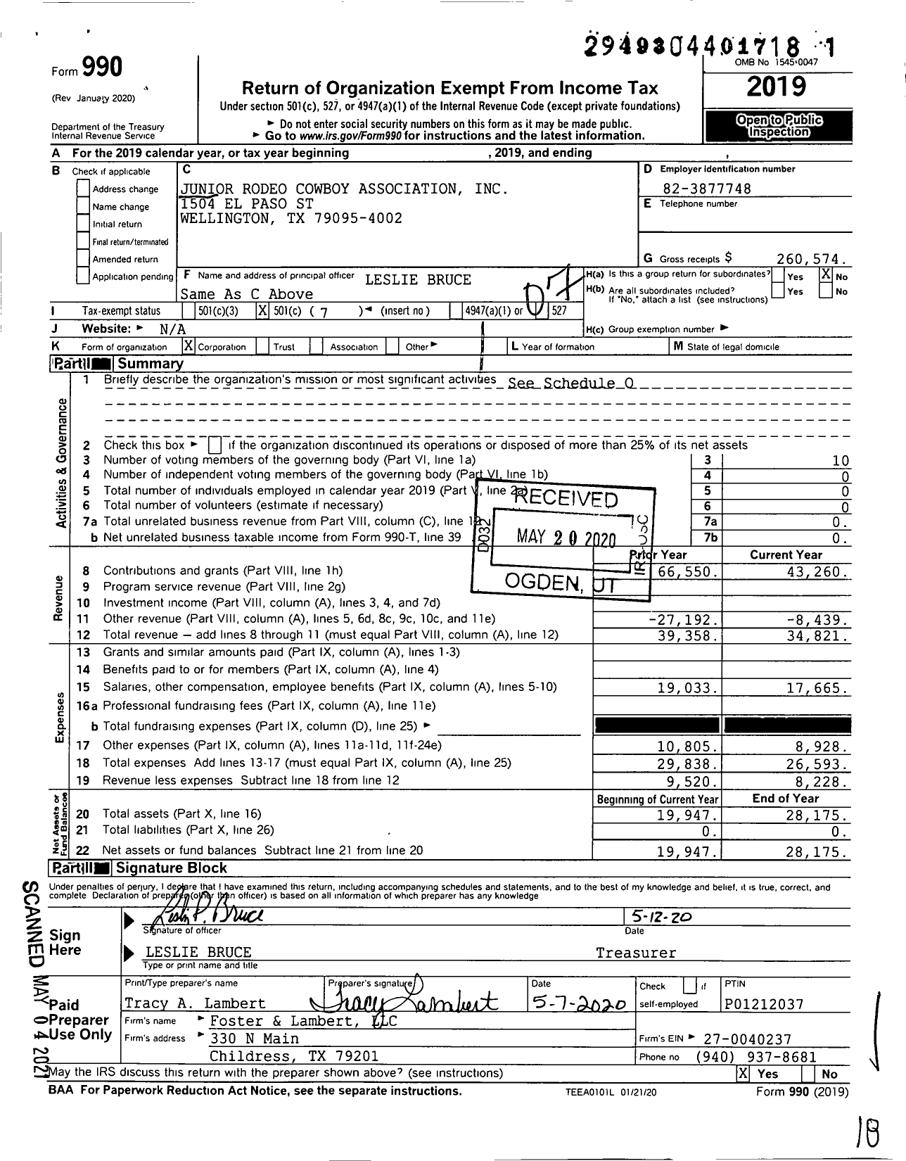 Image of first page of 2019 Form 990O for Junior Rodeo Cowboy Association