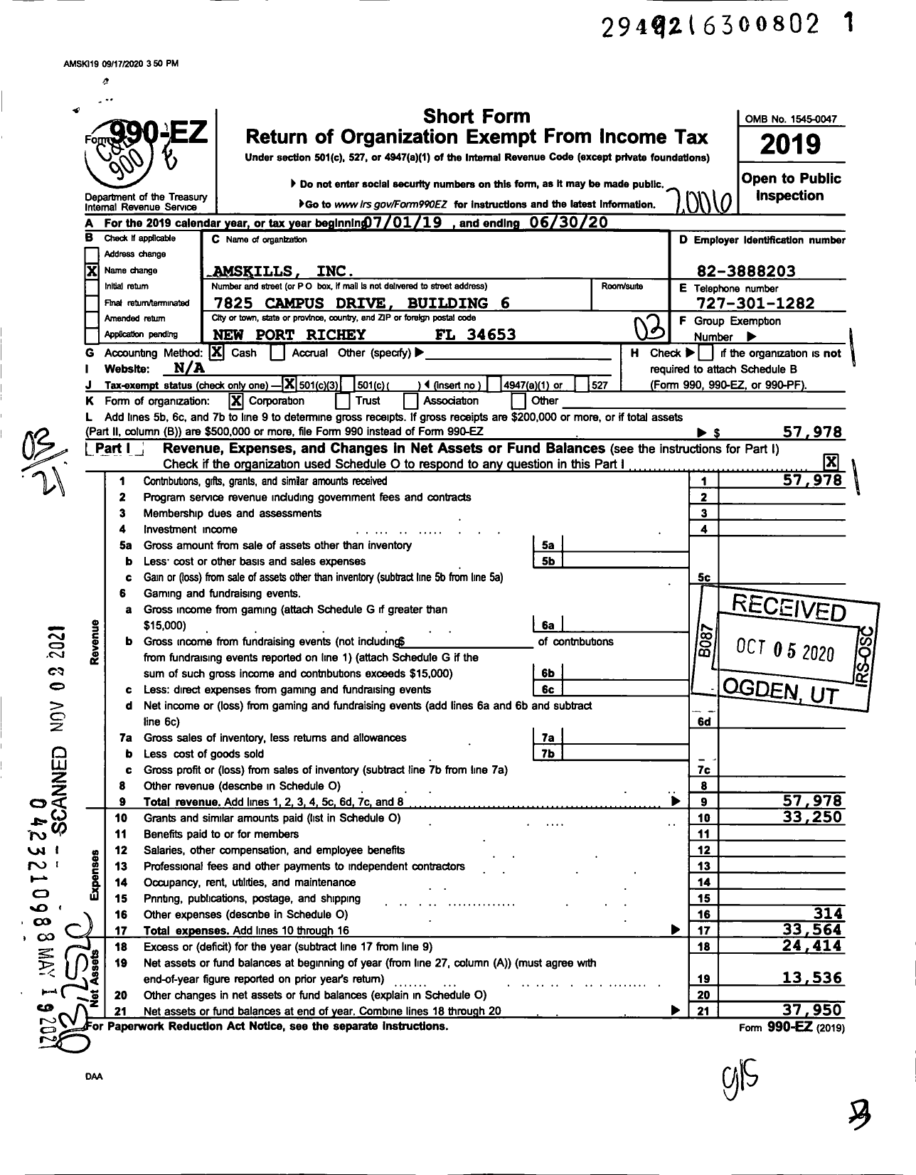 Image of first page of 2019 Form 990EZ for Amskills