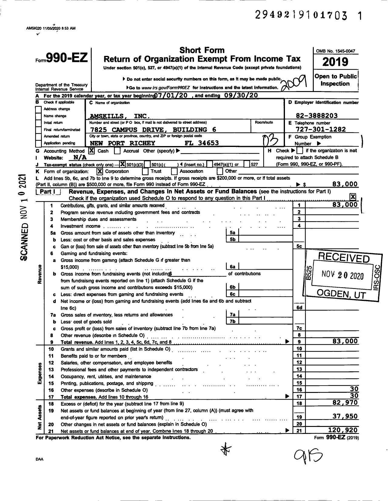 Image of first page of 2019 Form 990EZ for Amskills