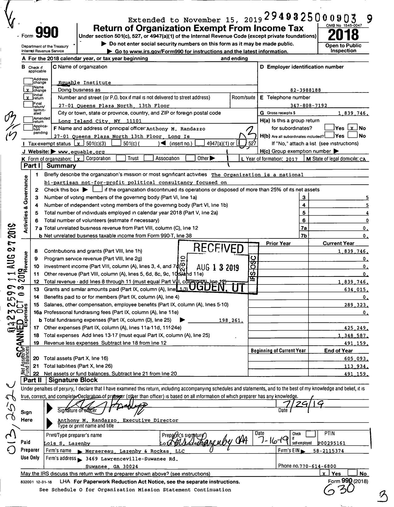 Image of first page of 2018 Form 990 for Equable Institute