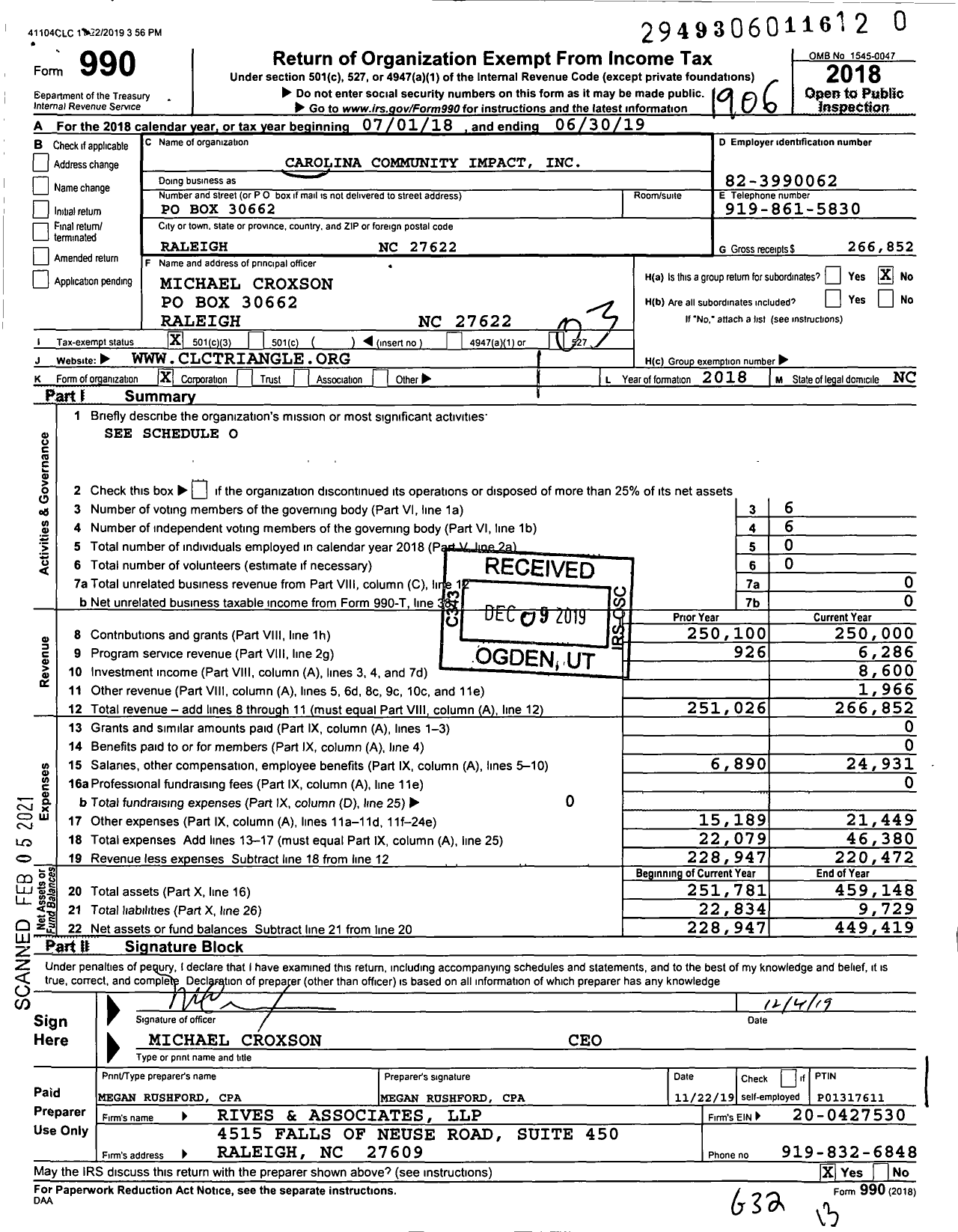 Image of first page of 2018 Form 990 for Carolina Community Impact