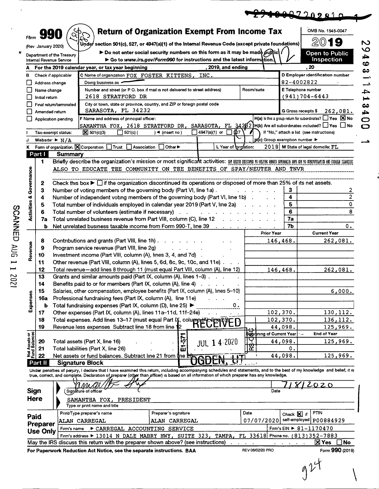 Image of first page of 2019 Form 990 for Fox Foster Kittens