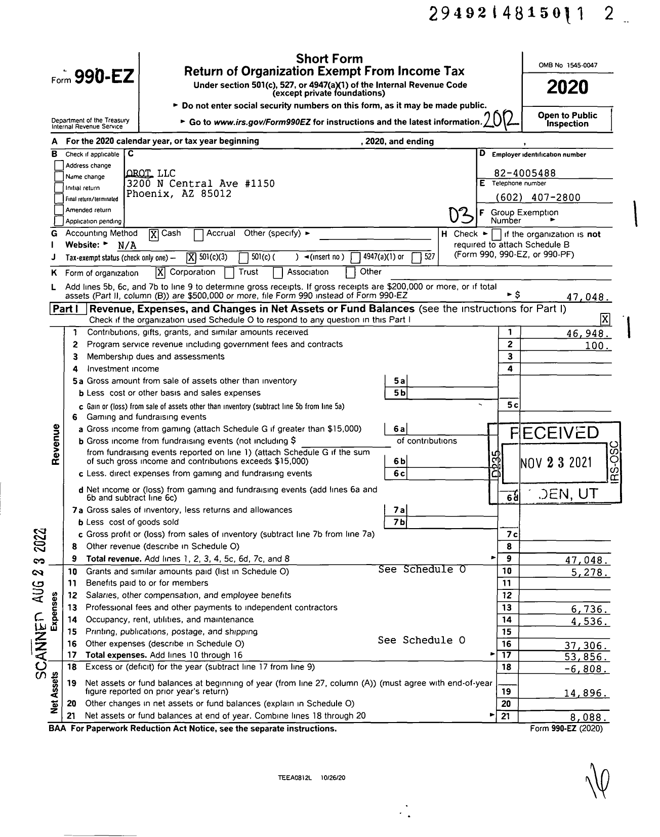 Image of first page of 2020 Form 990EZ for Orot