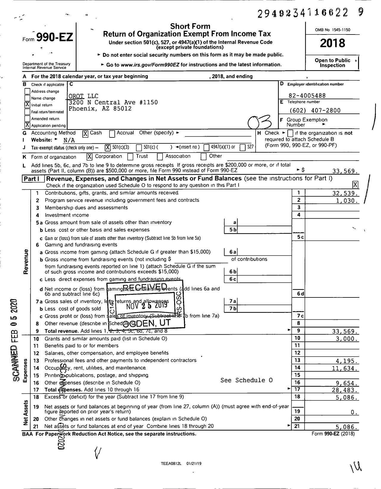 Image of first page of 2018 Form 990EZ for Orot