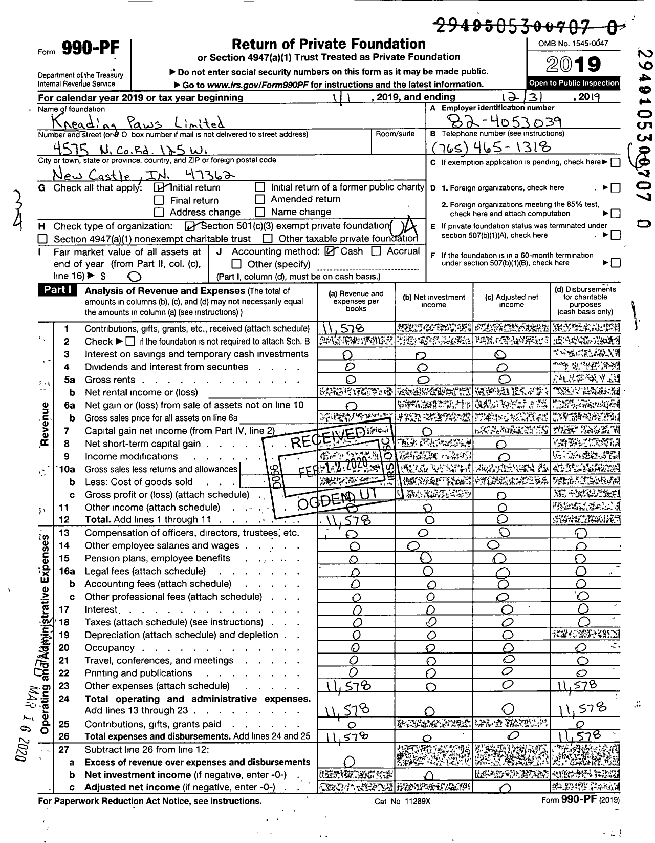 Image of first page of 2019 Form 990PR for Kneading Paws