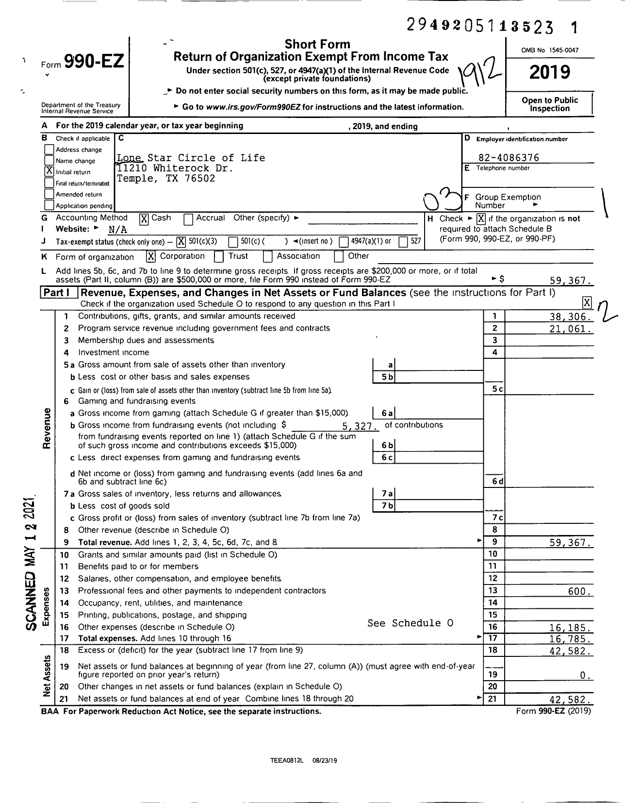 Image of first page of 2019 Form 990EZ for Lone Star Circle of Life