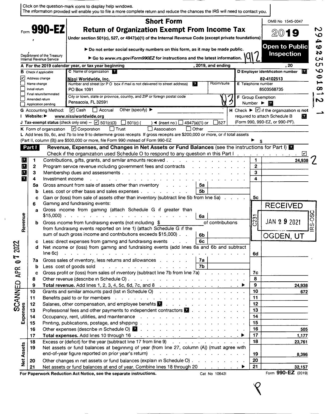 Image of first page of 2019 Form 990EZ for The Nissi Project