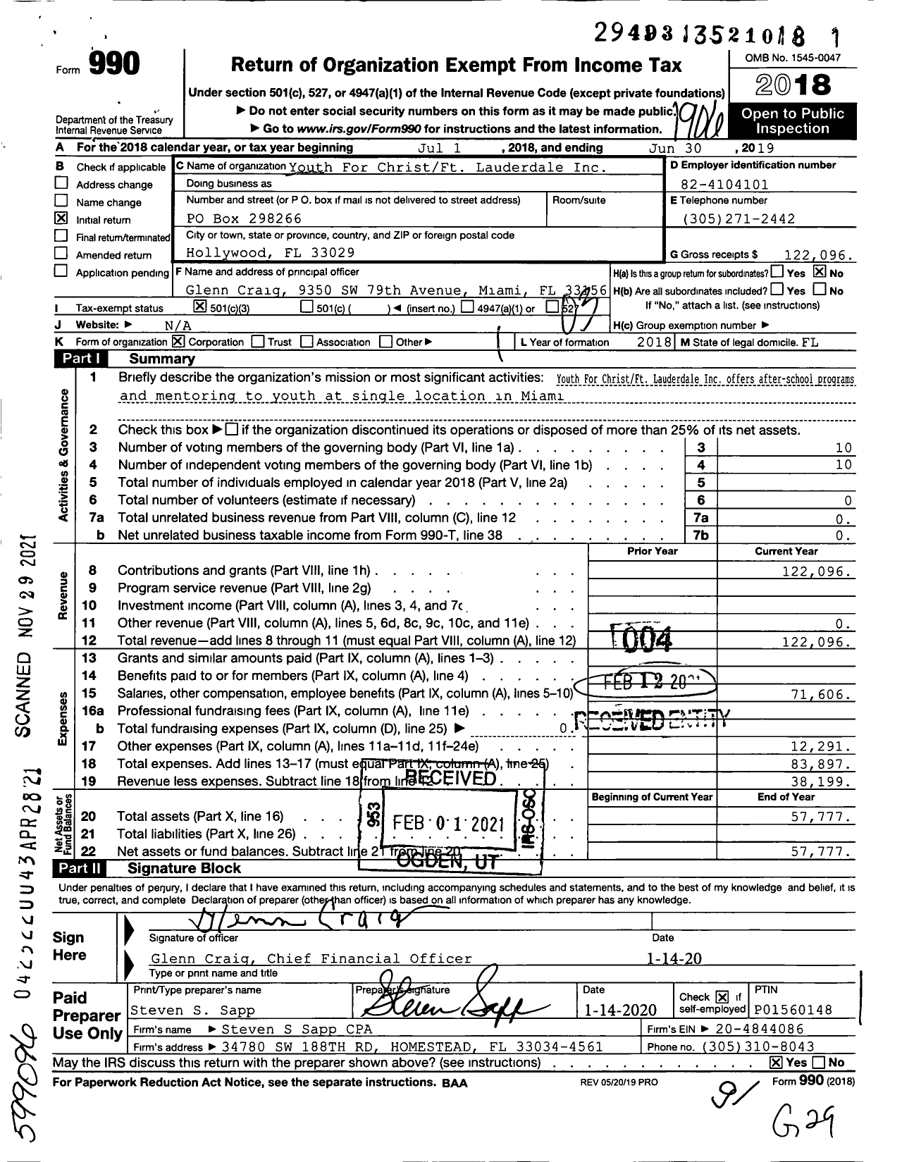 Image of first page of 2018 Form 990 for Youth For ChristFt Lauderdale