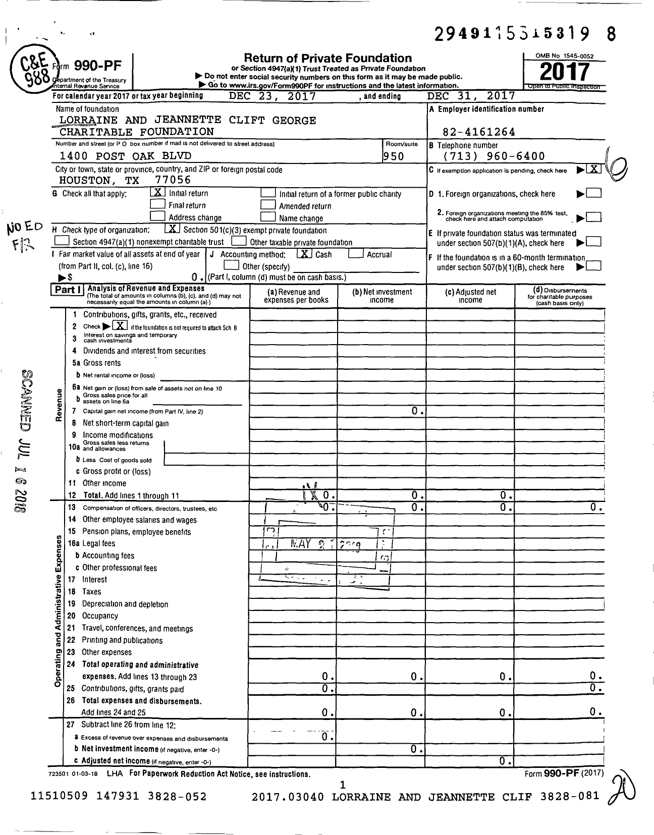 Image of first page of 2017 Form 990PF for Lorraine and Jeannette Clift George Charitable Foundation