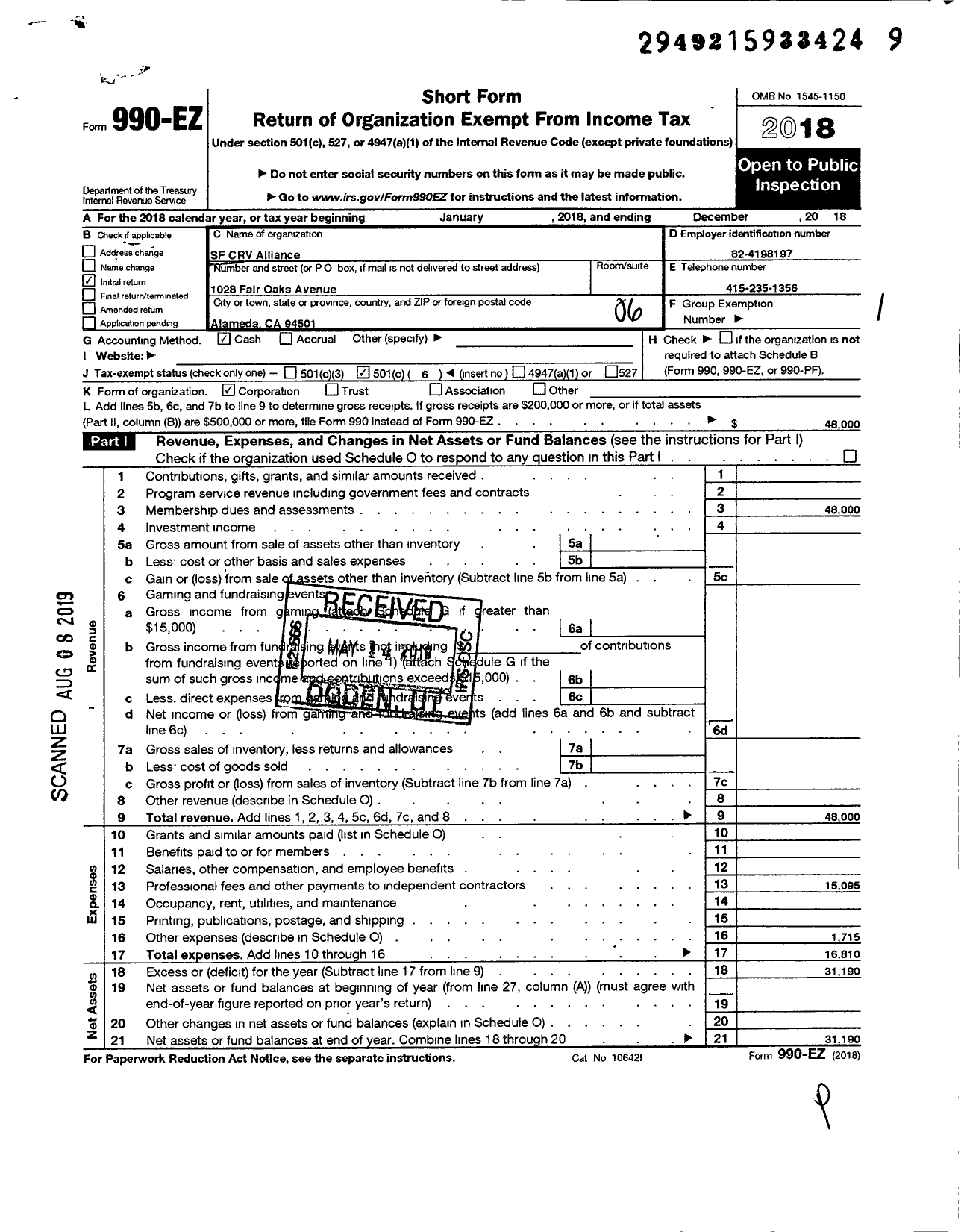 Image of first page of 2018 Form 990EO for SF-CRV Convenience Consortium