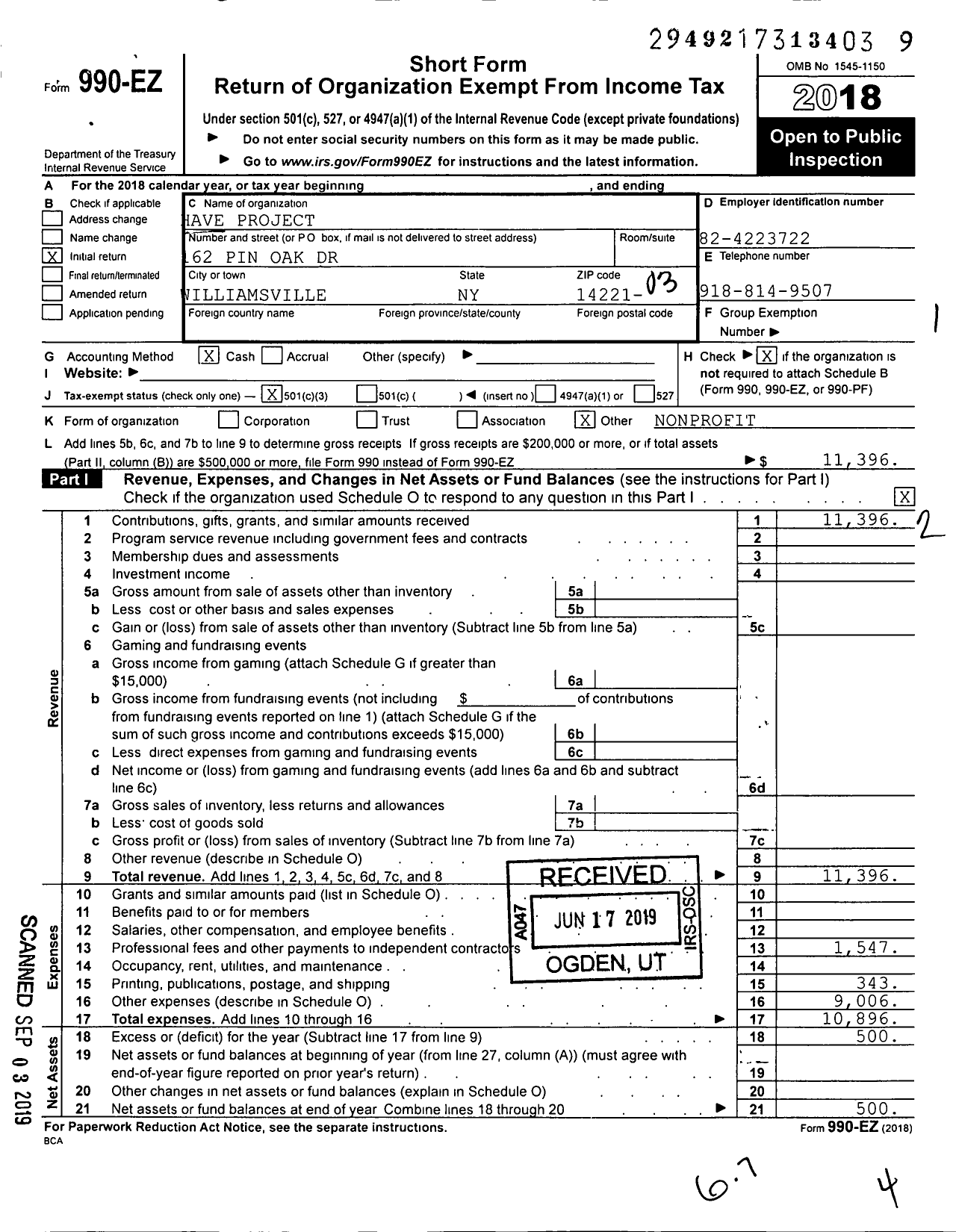 Image of first page of 2018 Form 990EZ for Have Project