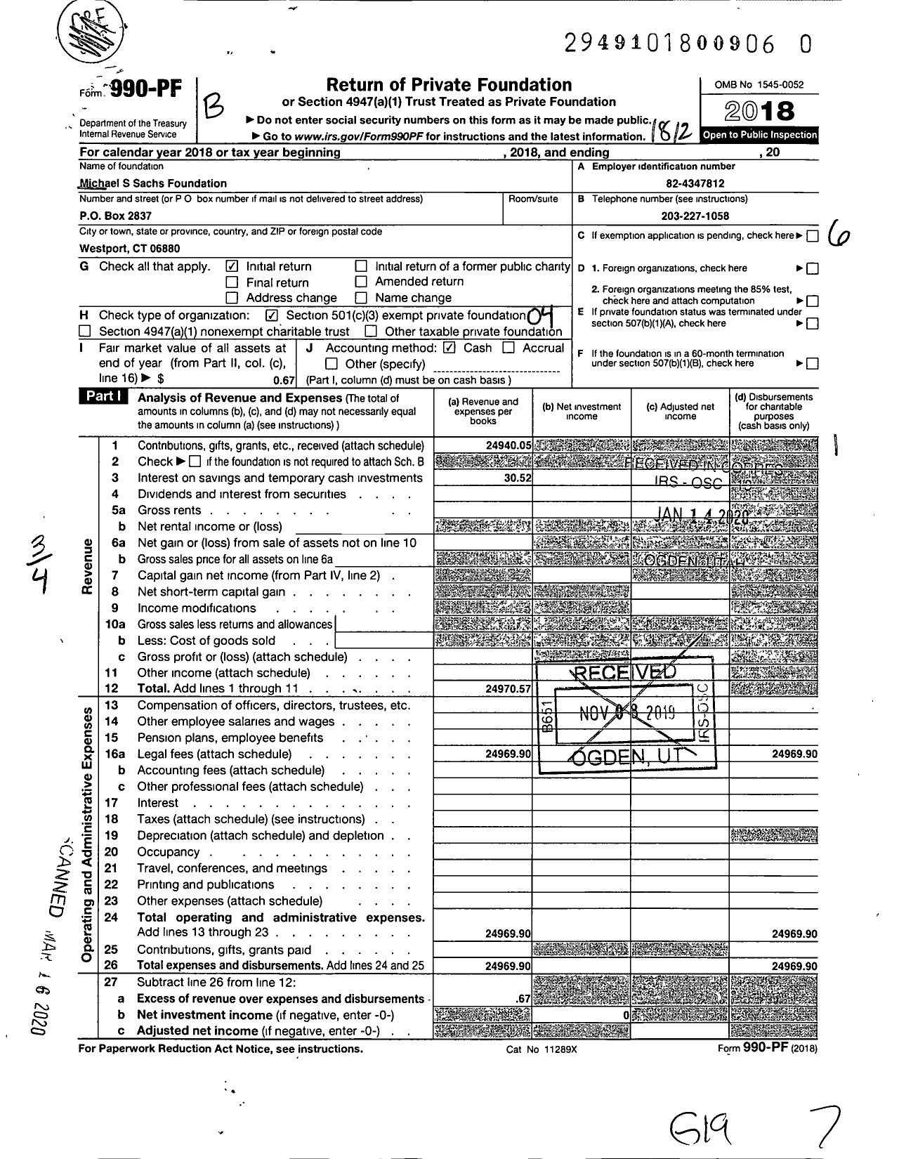 Image of first page of 2018 Form 990PR for Michael S Sachs Foundation
