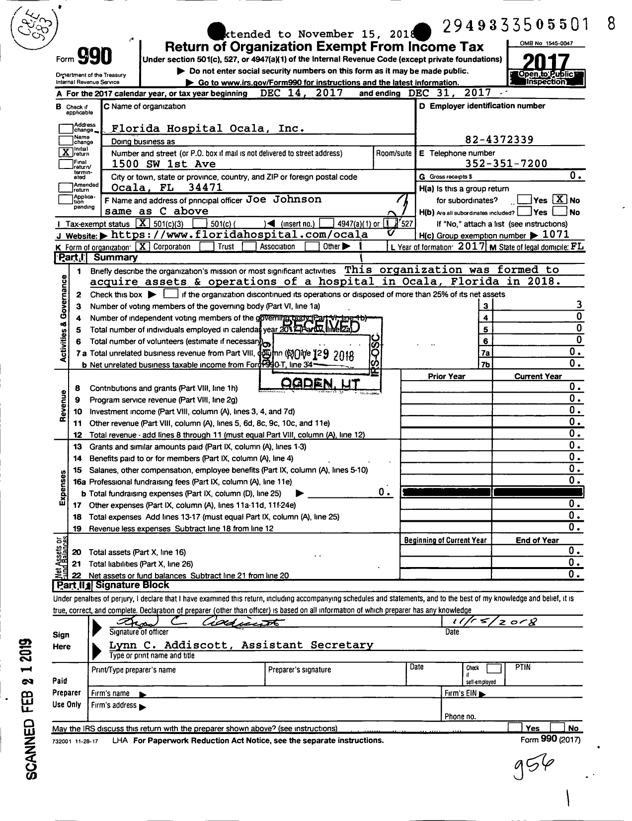 Image of first page of 2017 Form 990 for Florida Hospital Ocala
