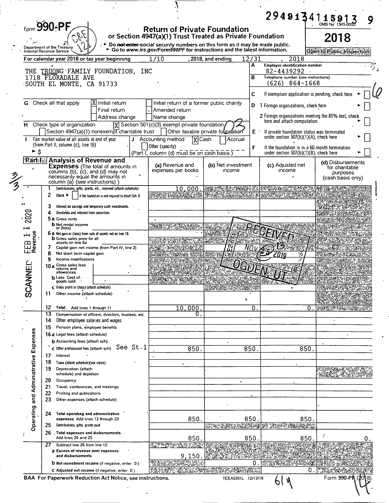 Image of first page of 2018 Form 990PF for The Truong Family Foundation