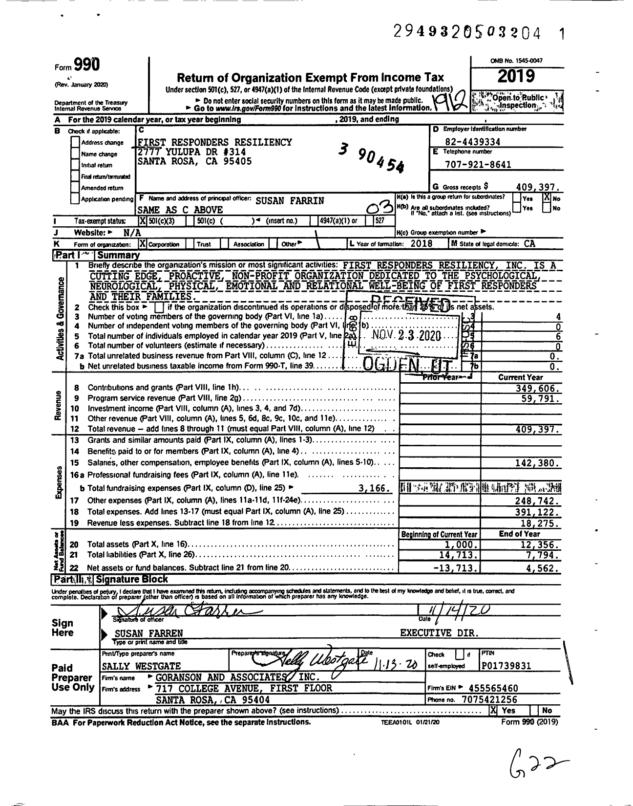 Image of first page of 2019 Form 990 for First Responders Resiliency