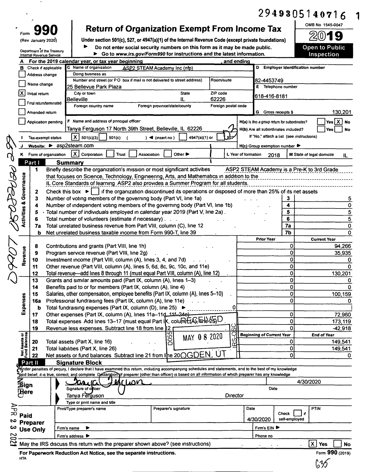 Image of first page of 2019 Form 990 for Asp2 Steam Academy Inc Nfp